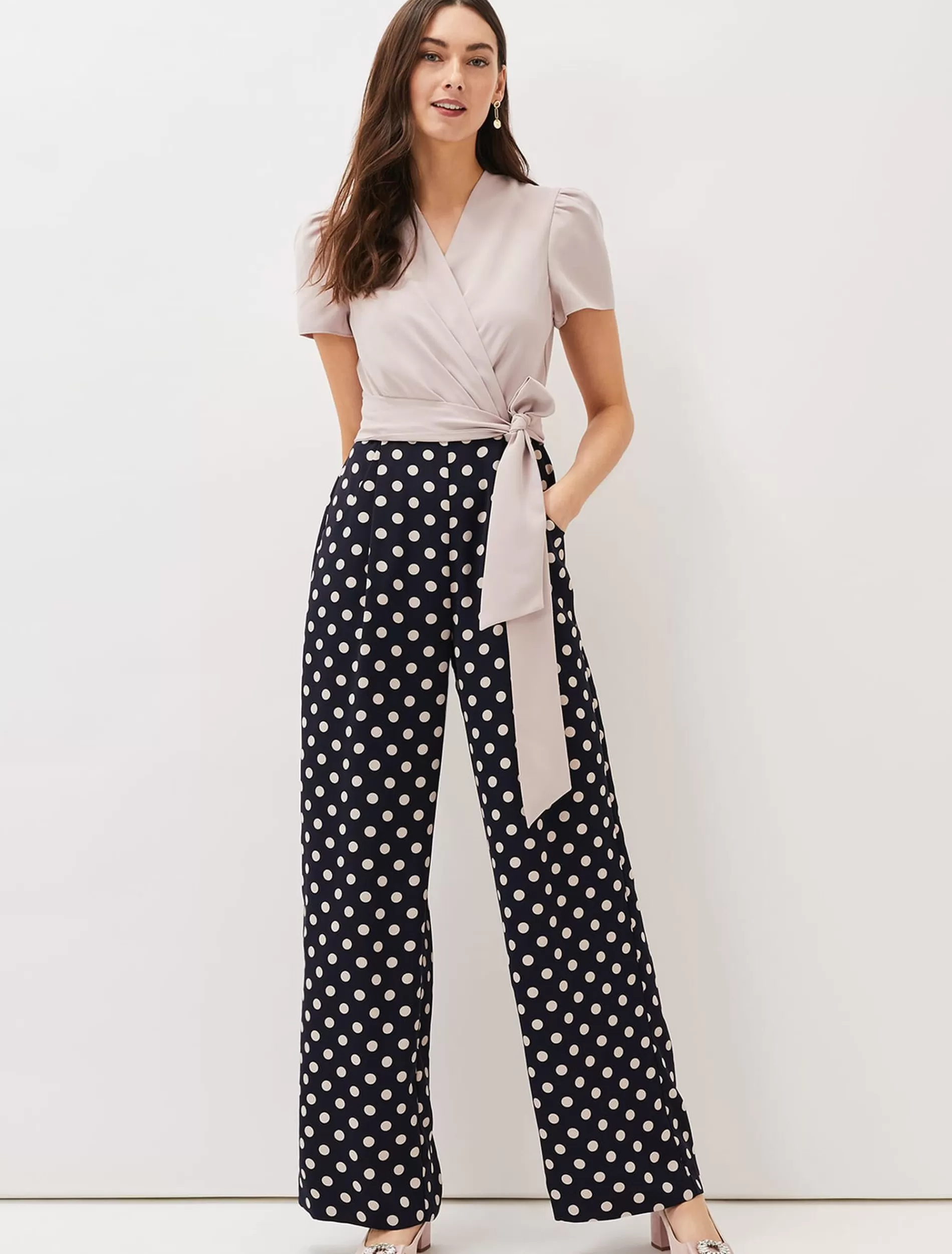 Phase Eight Eloise Spot Print Wide Leg Jumpsuit Navy/Taupe Shop