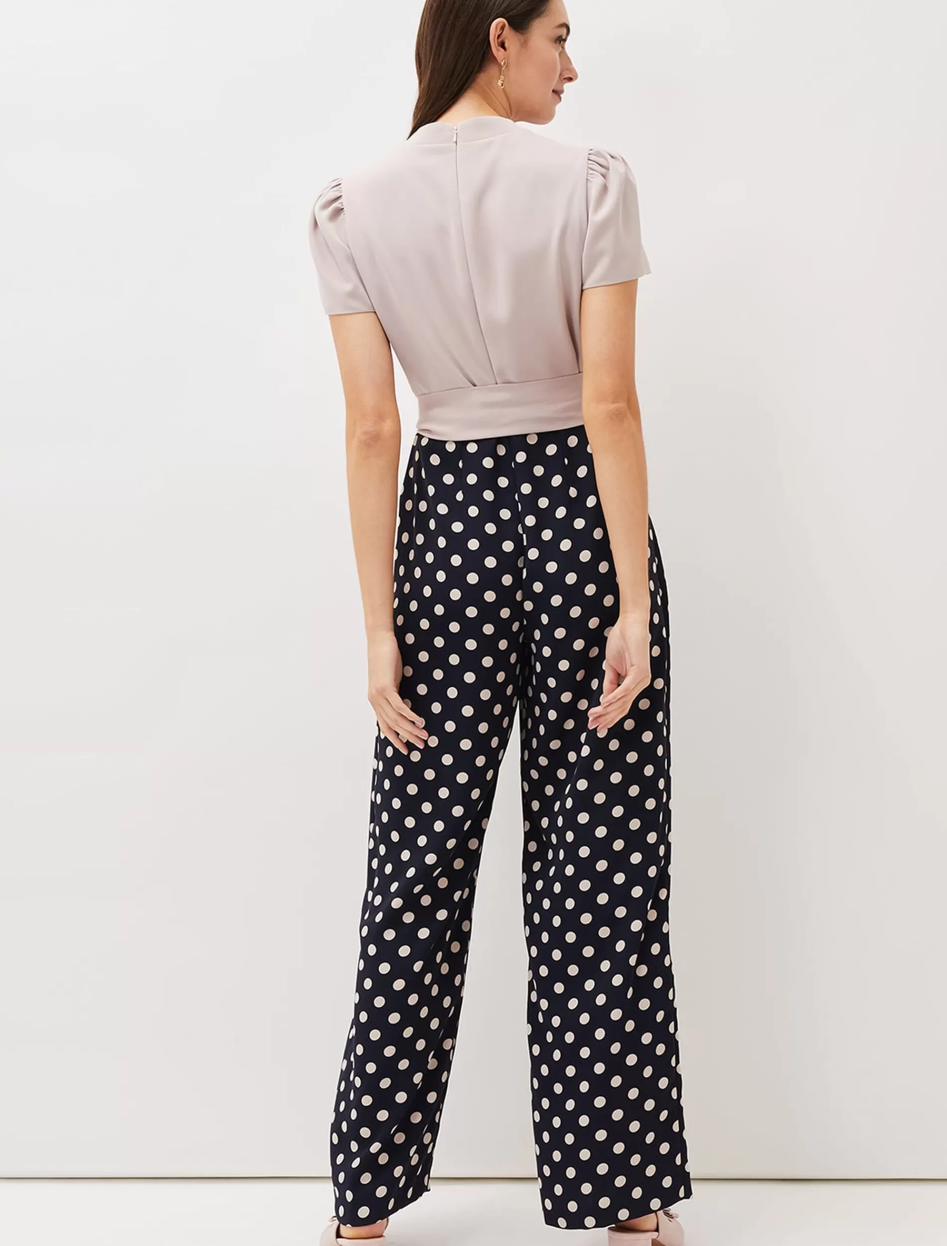 Phase Eight Eloise Spot Print Wide Leg Jumpsuit Navy/Taupe Shop