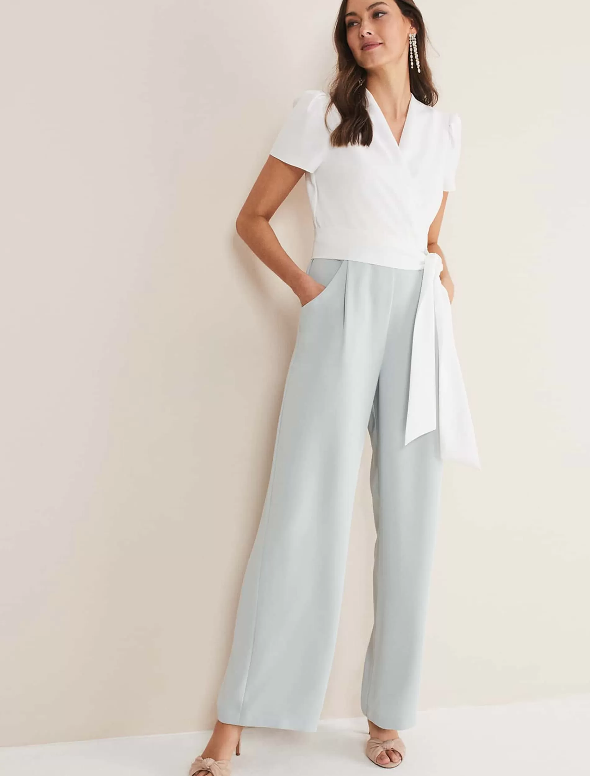 Phase Eight Eloise Wide Leg Jumpsuit Eau De Nil/Ivory Outlet