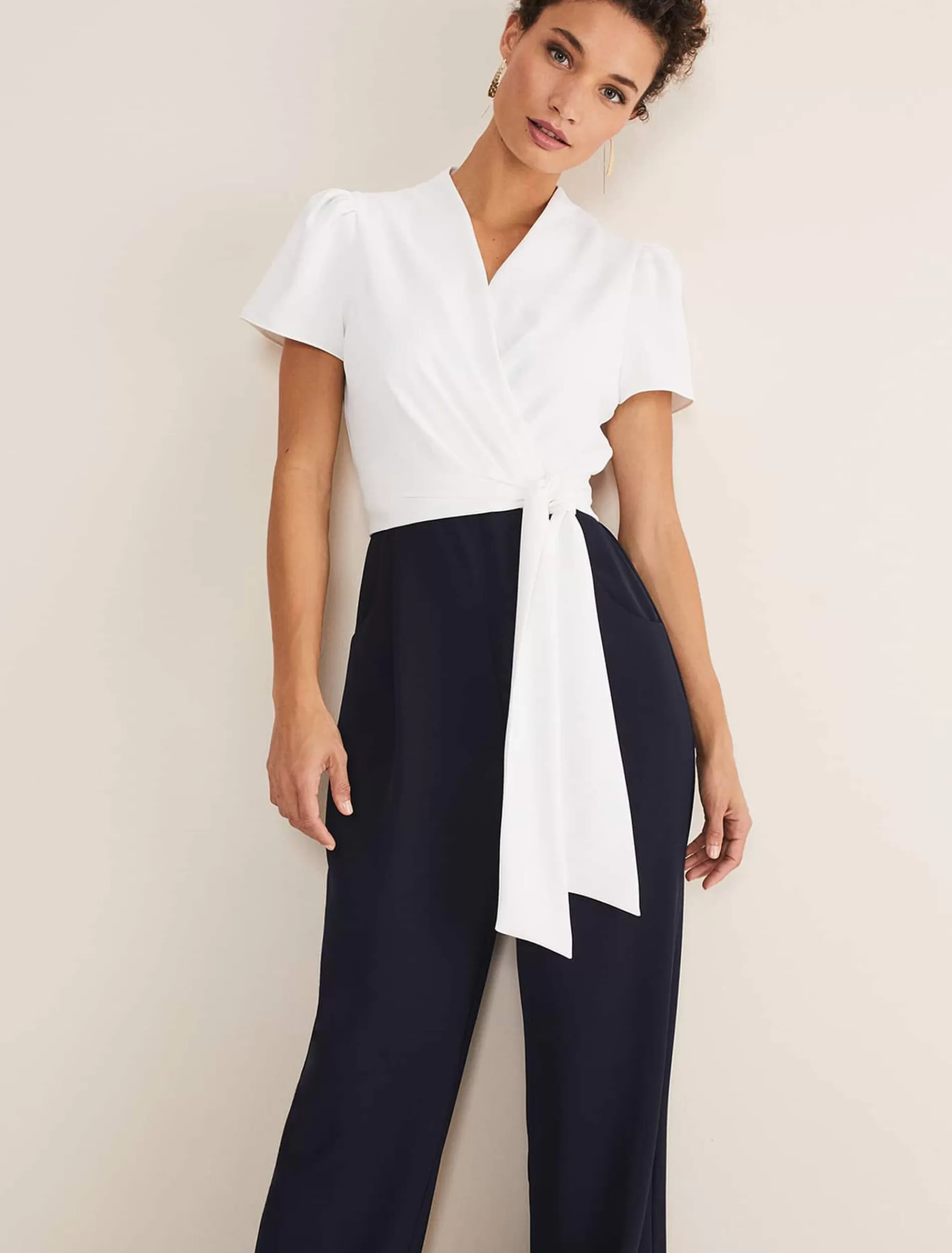 Phase Eight Eloise Wide Leg Jumpsuit Ivory/Navy Flash Sale