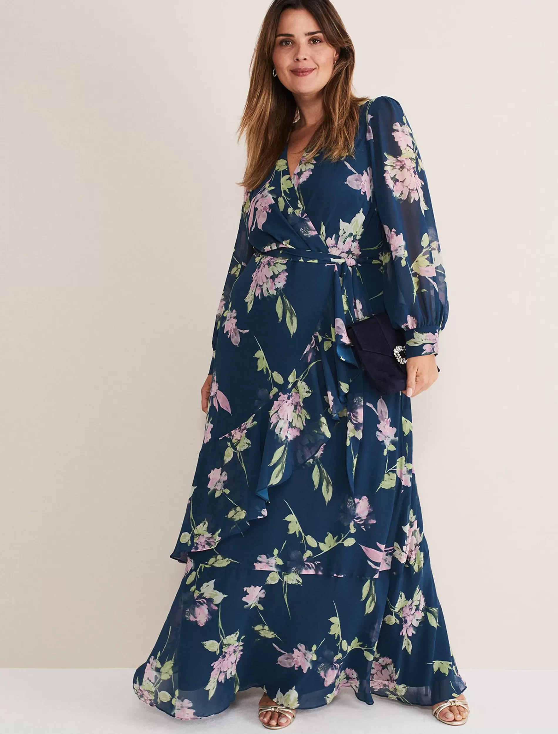 Phase Eight Elsa Printed Woven Frill Maxi Dress Multi-Coloured Outlet