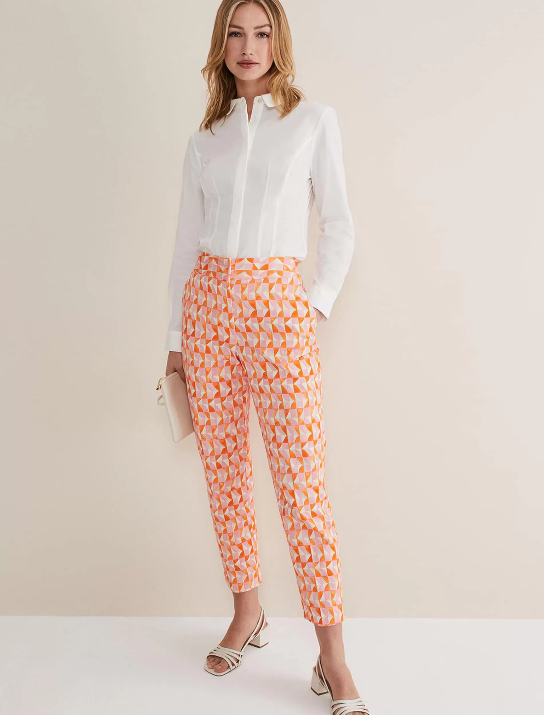 Phase Eight Elysia Geo Cigarette Trousers Pink/Orange Store