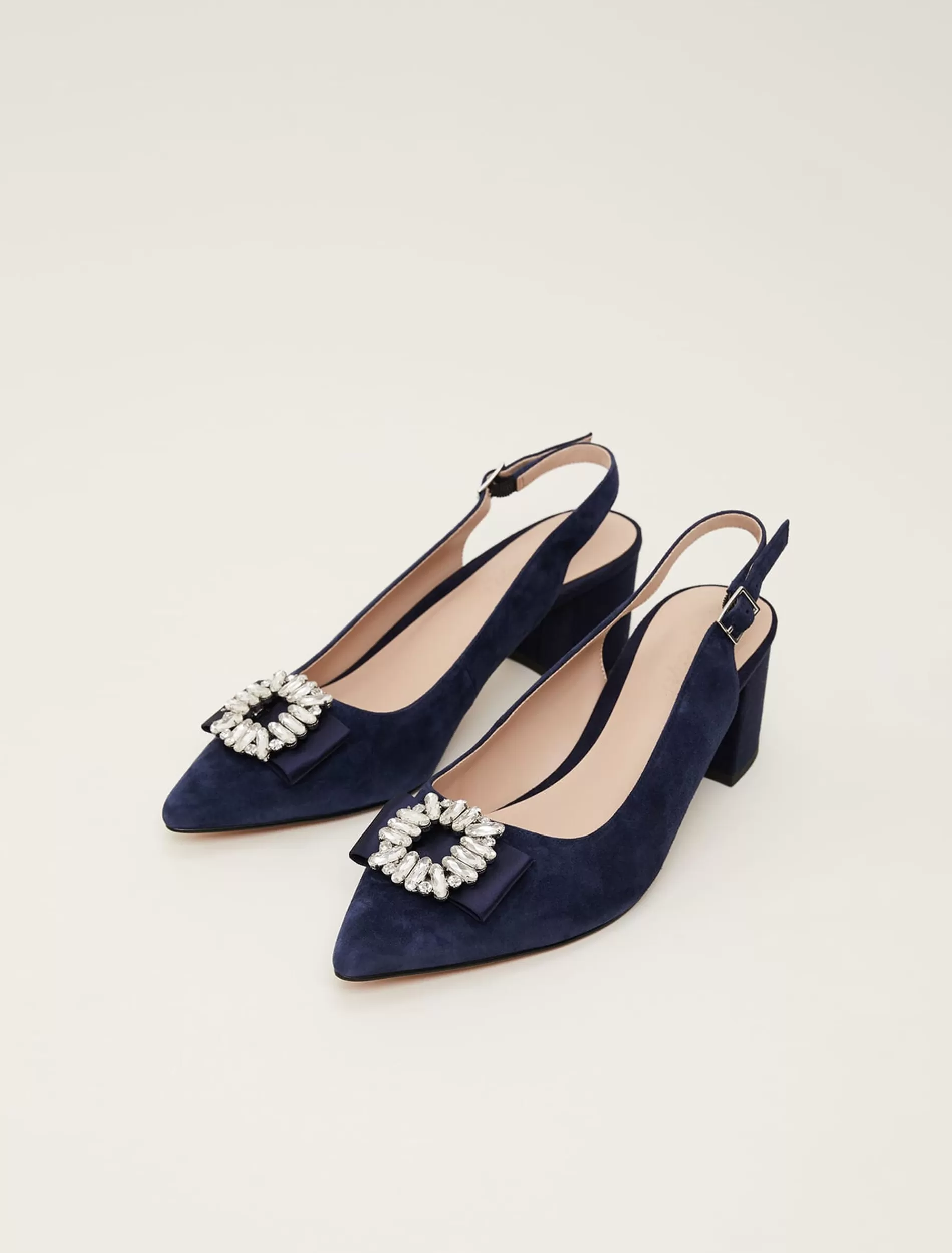 Phase Eight Embellished Toe Block Heel Slingback Navy Discount