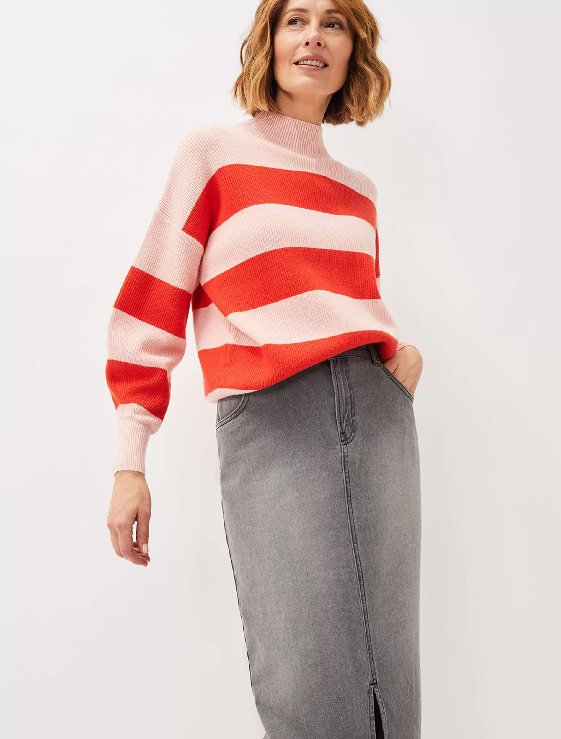 Phase Eight Emilia Stripe Chunky Jumper Pink/Red Fashion