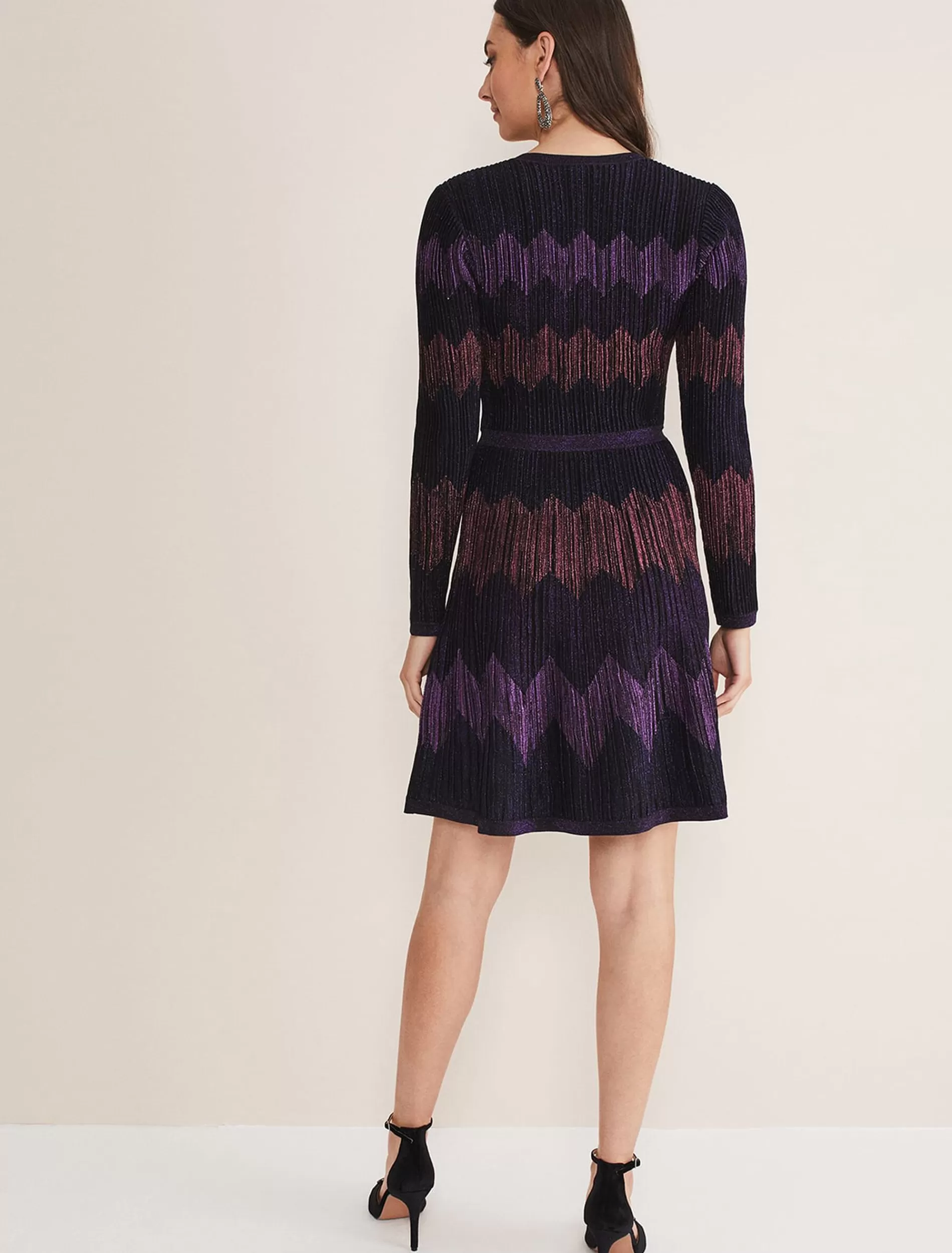 Phase Eight Enola Chevron Lurex Knitted Dress Purple Online