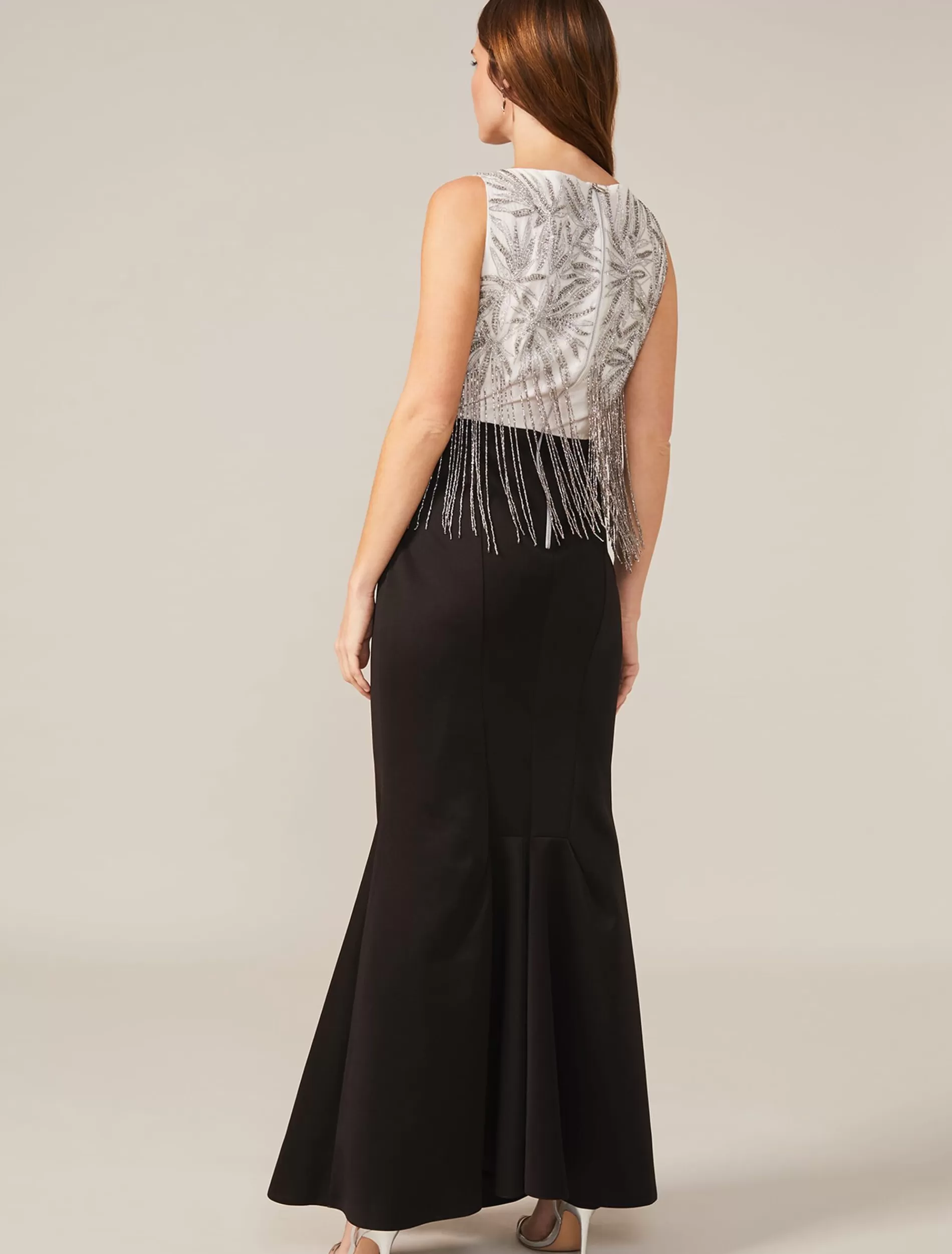 Phase Eight Esme Beaded Fringe Dress Oyster/Black Hot