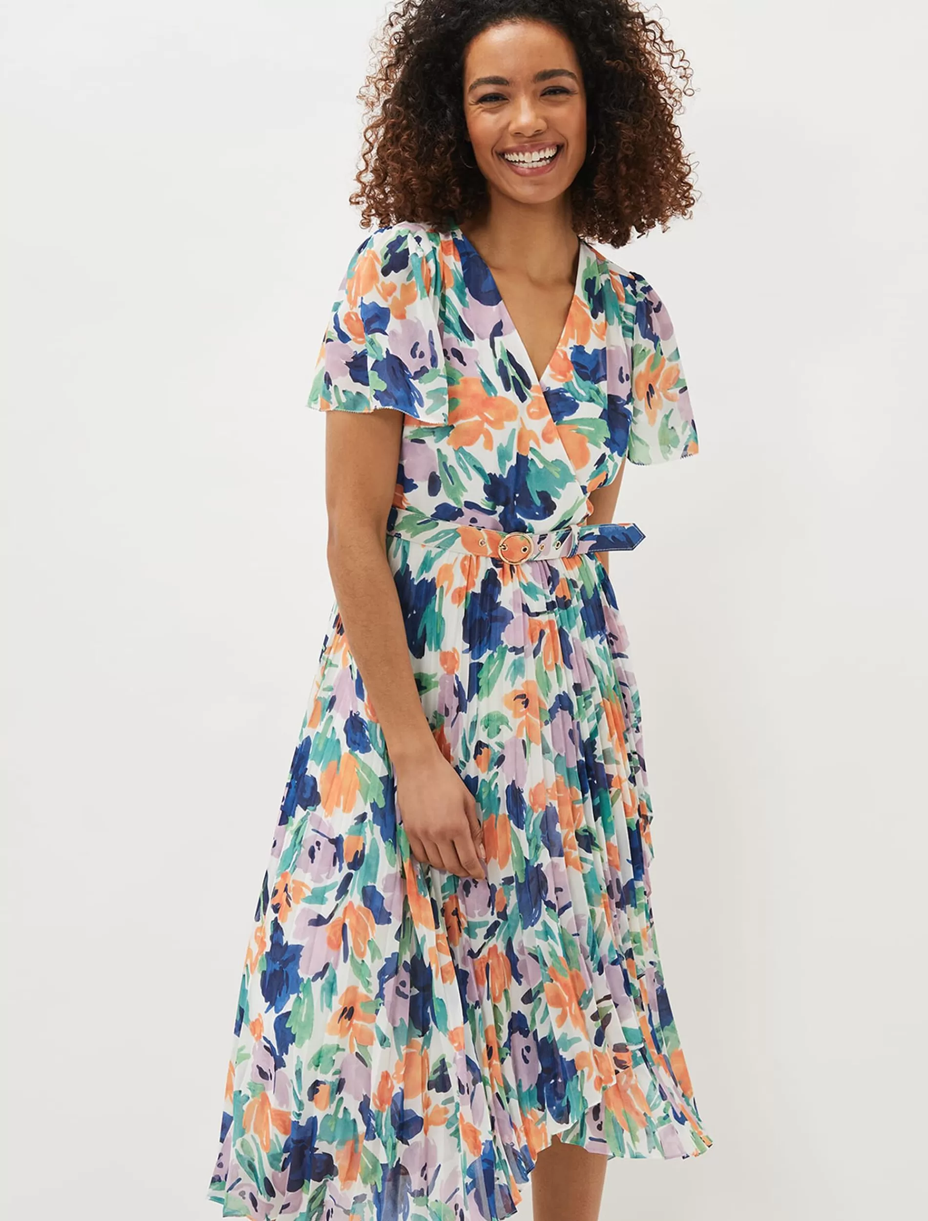 Phase Eight Essie Floral Pleated Midi Dress Multi-Coloured Hot