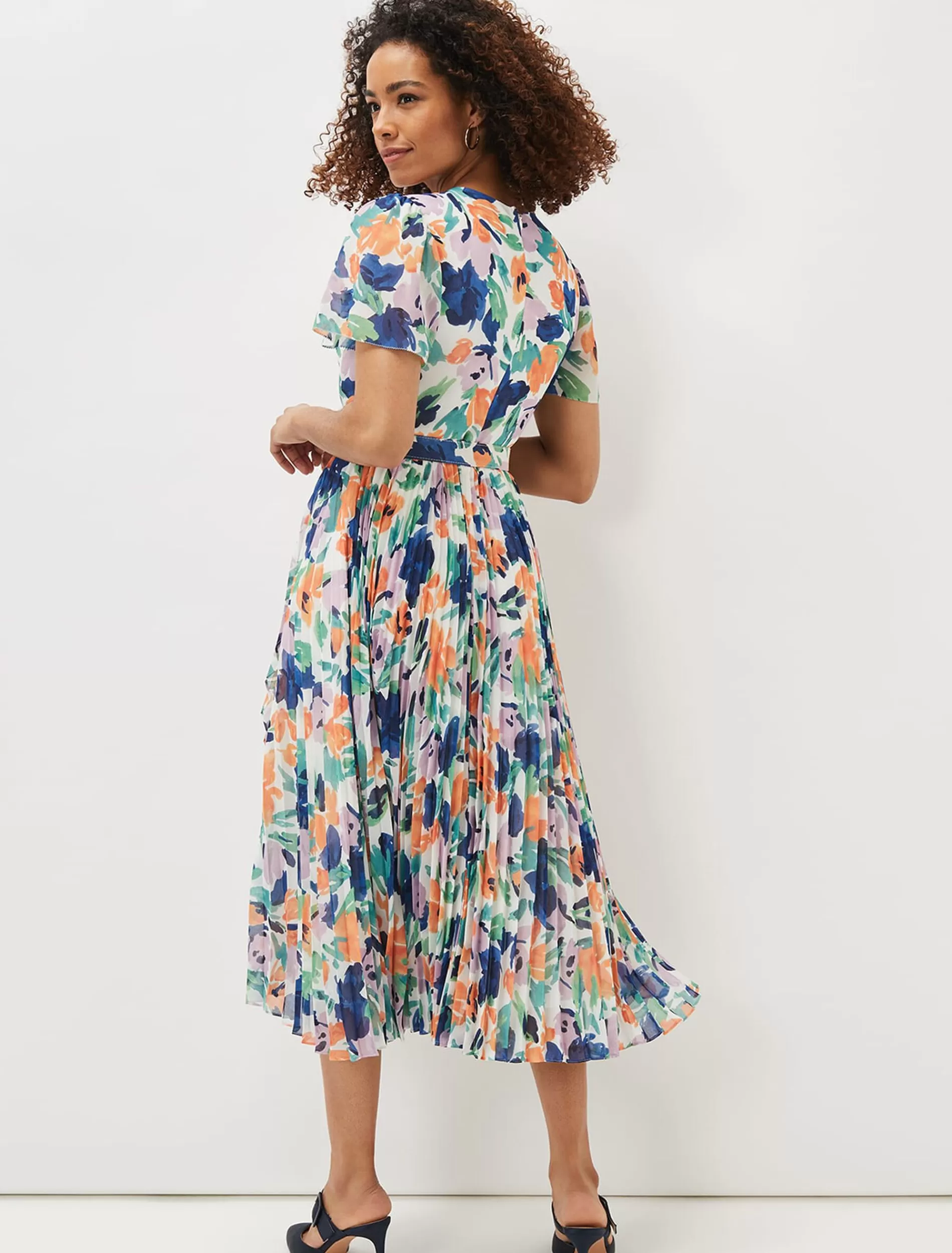 Phase Eight Essie Floral Pleated Midi Dress Multi-Coloured Hot