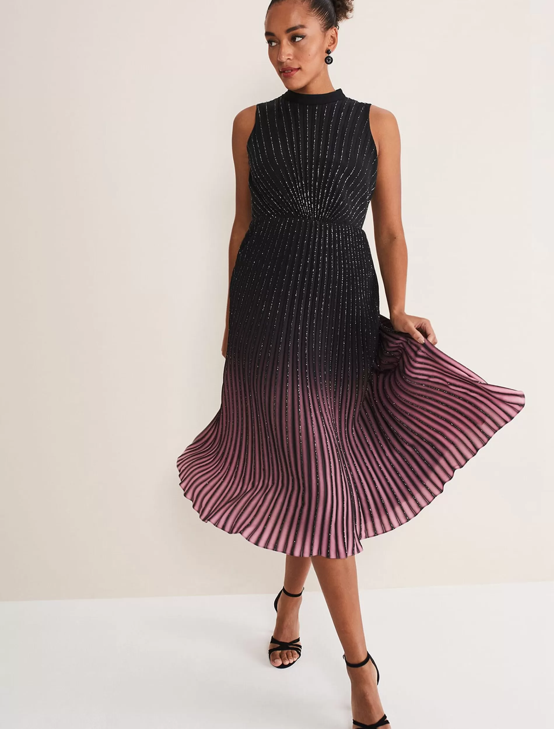 Phase Eight Estella Ombre Midaxi Dress Black/Pink Hot