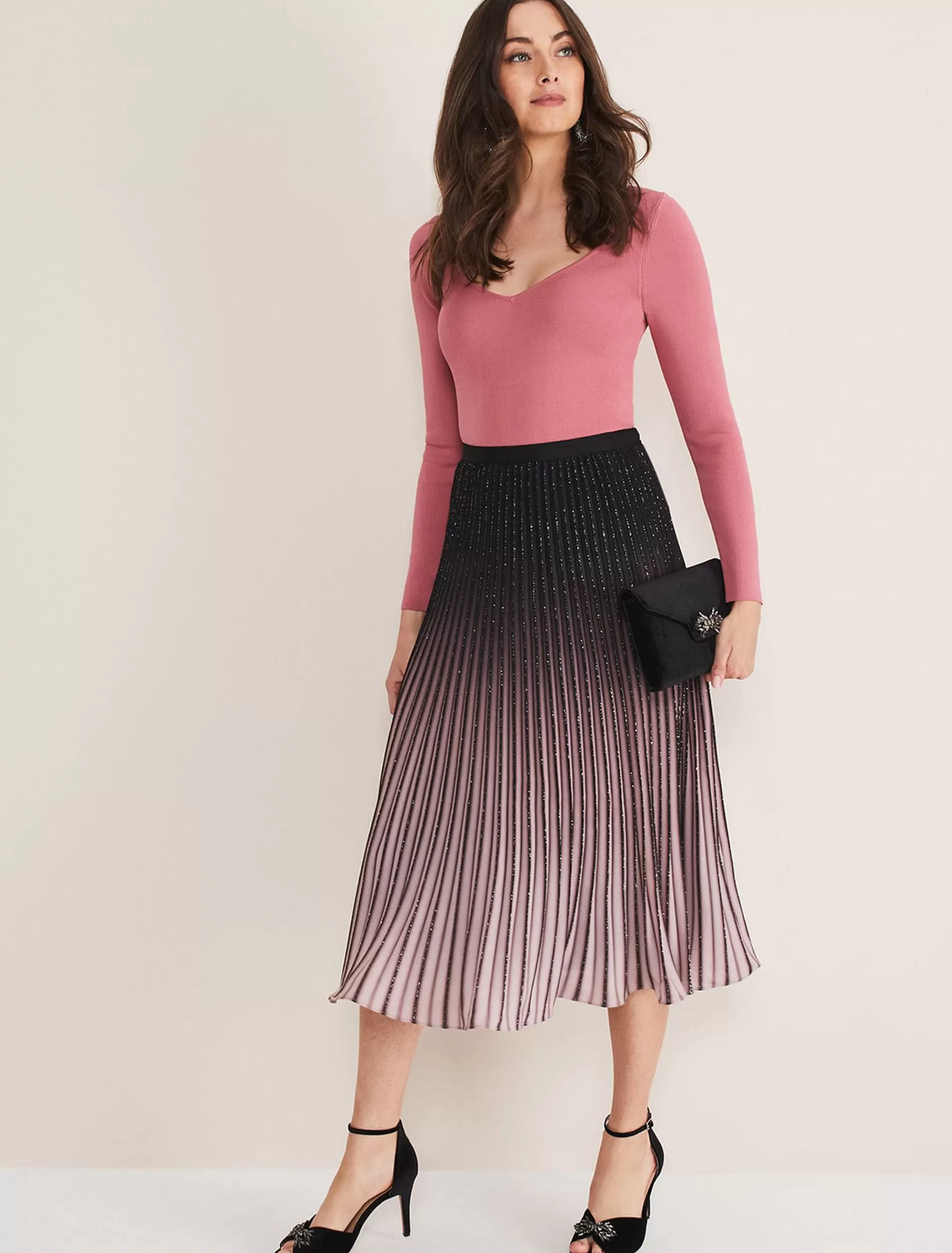 Phase Eight Estella Ombre Midi Skirt Black/Cappucino Best Sale