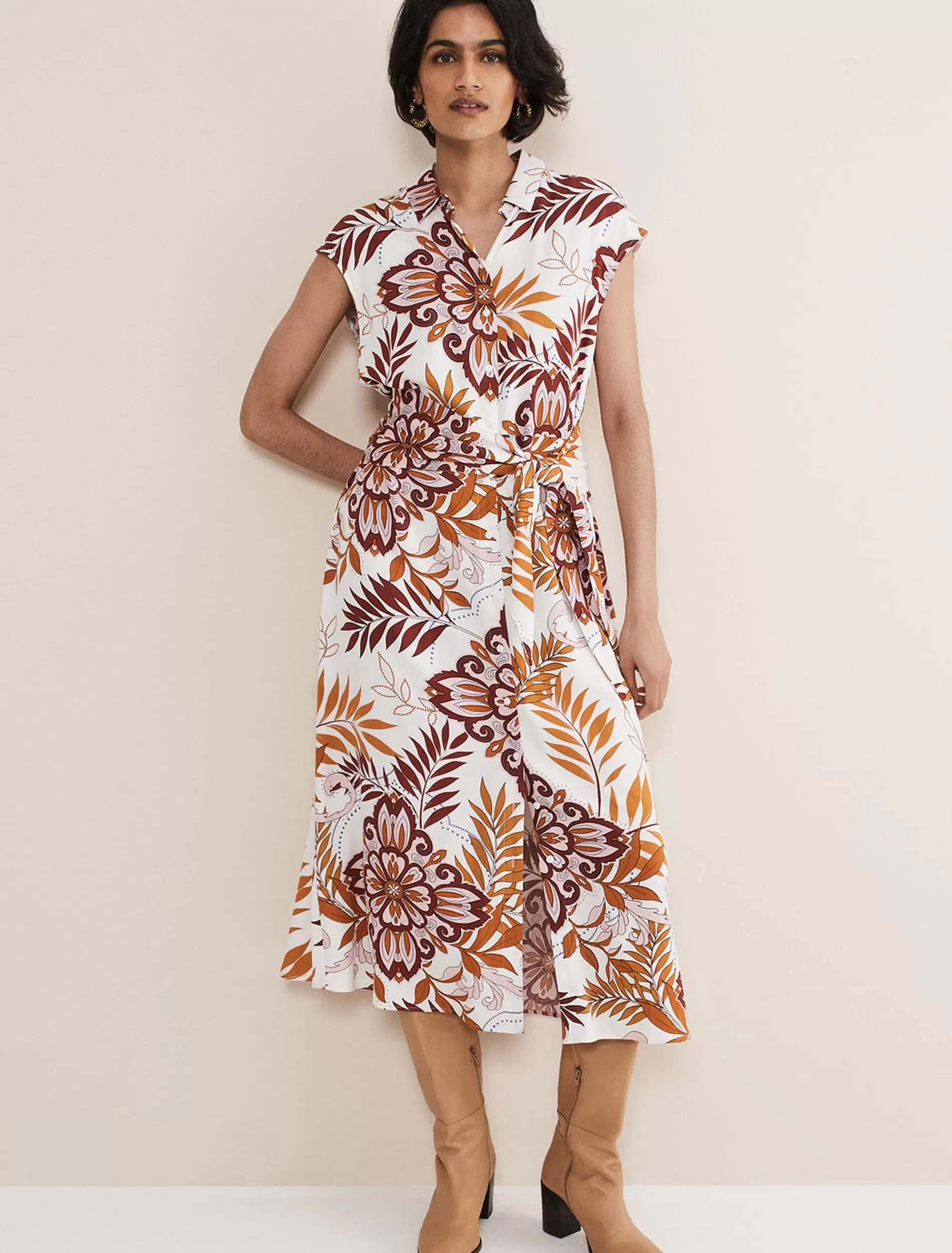 Phase Eight Estelle Paisley Tie Waist Dress Ivory Multi Cheap