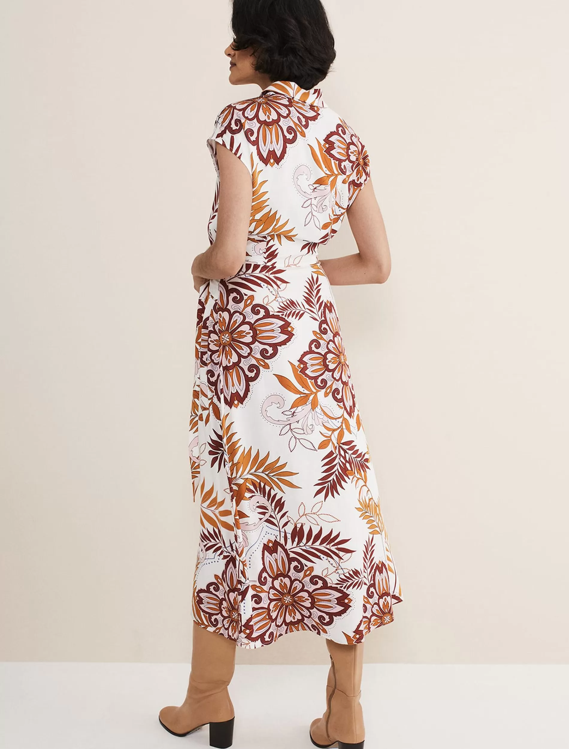 Phase Eight Estelle Paisley Tie Waist Dress Ivory Multi Cheap
