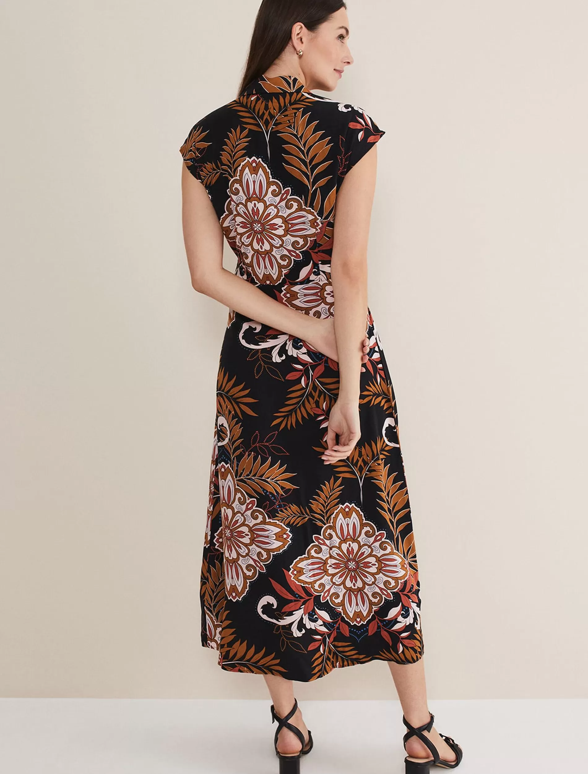 Phase Eight Estelle Paisley Tie Waist Dress Black/Multi Clearance