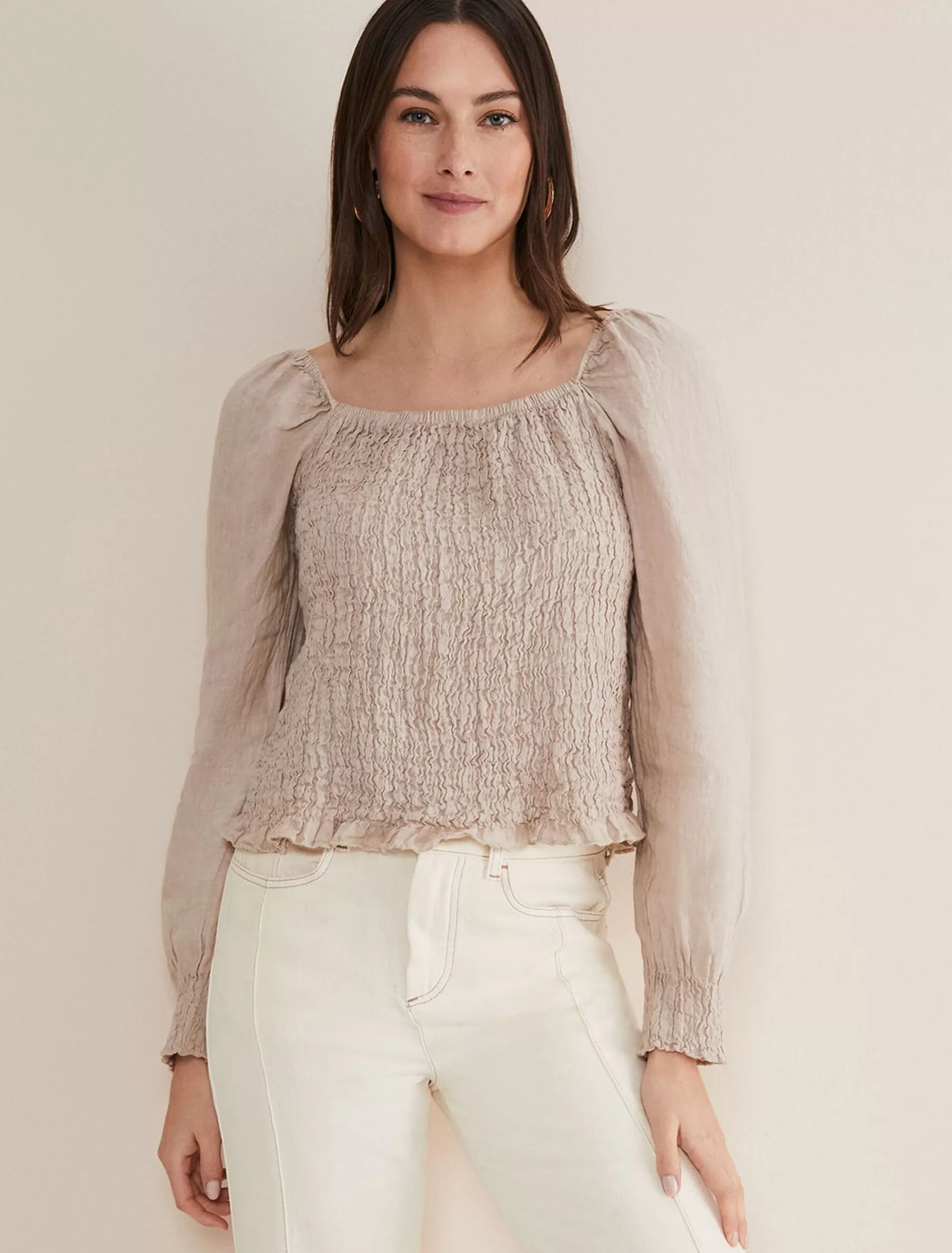 Phase Eight Esty Linen Blouse Stone Flash Sale