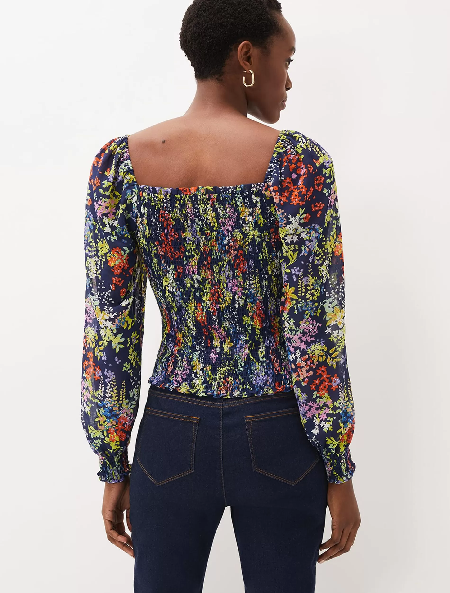 Phase Eight Esty Square Neck Blouse Navy/Multi New