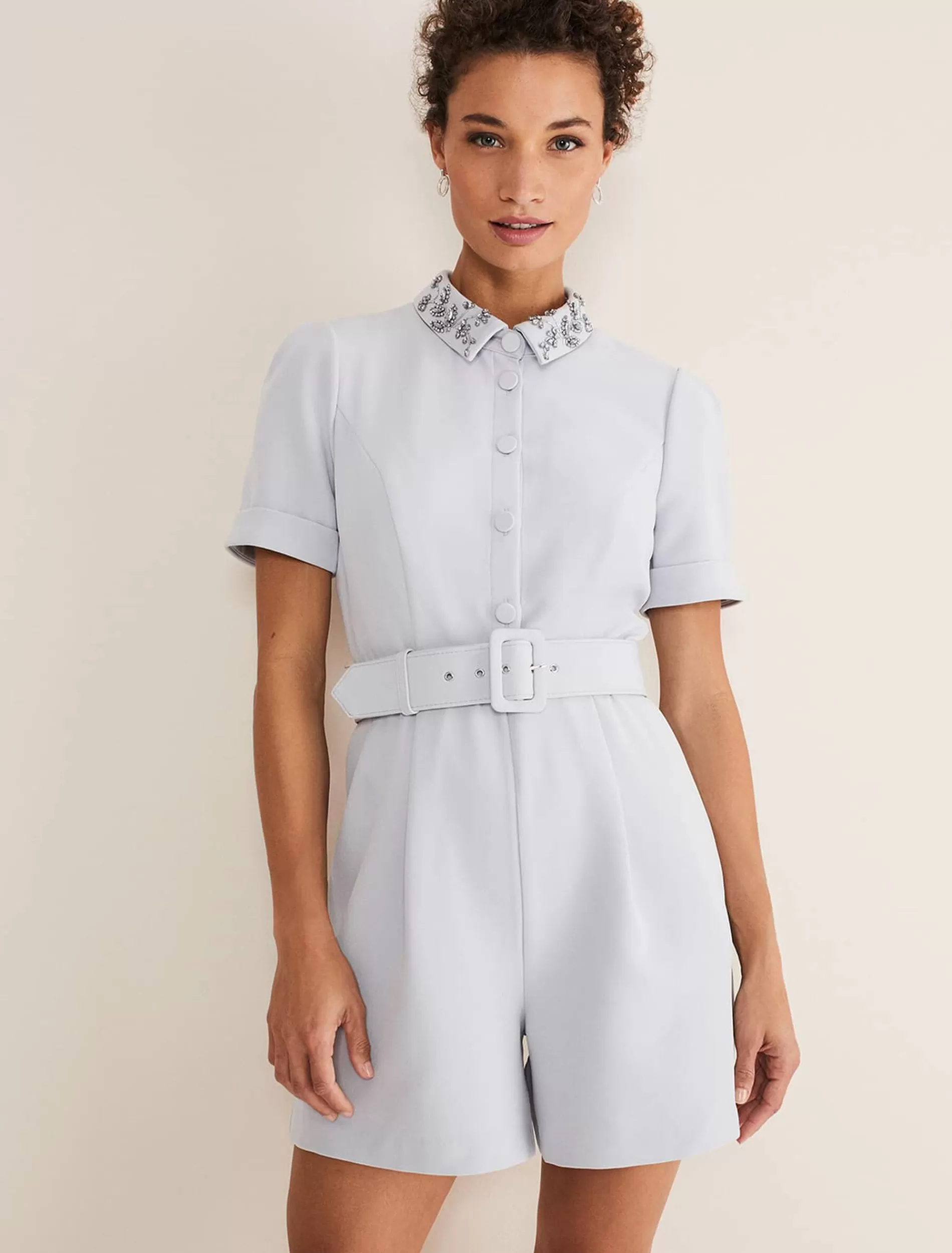Phase Eight Etta Embelished Collar Playsuit Pale Blue Online