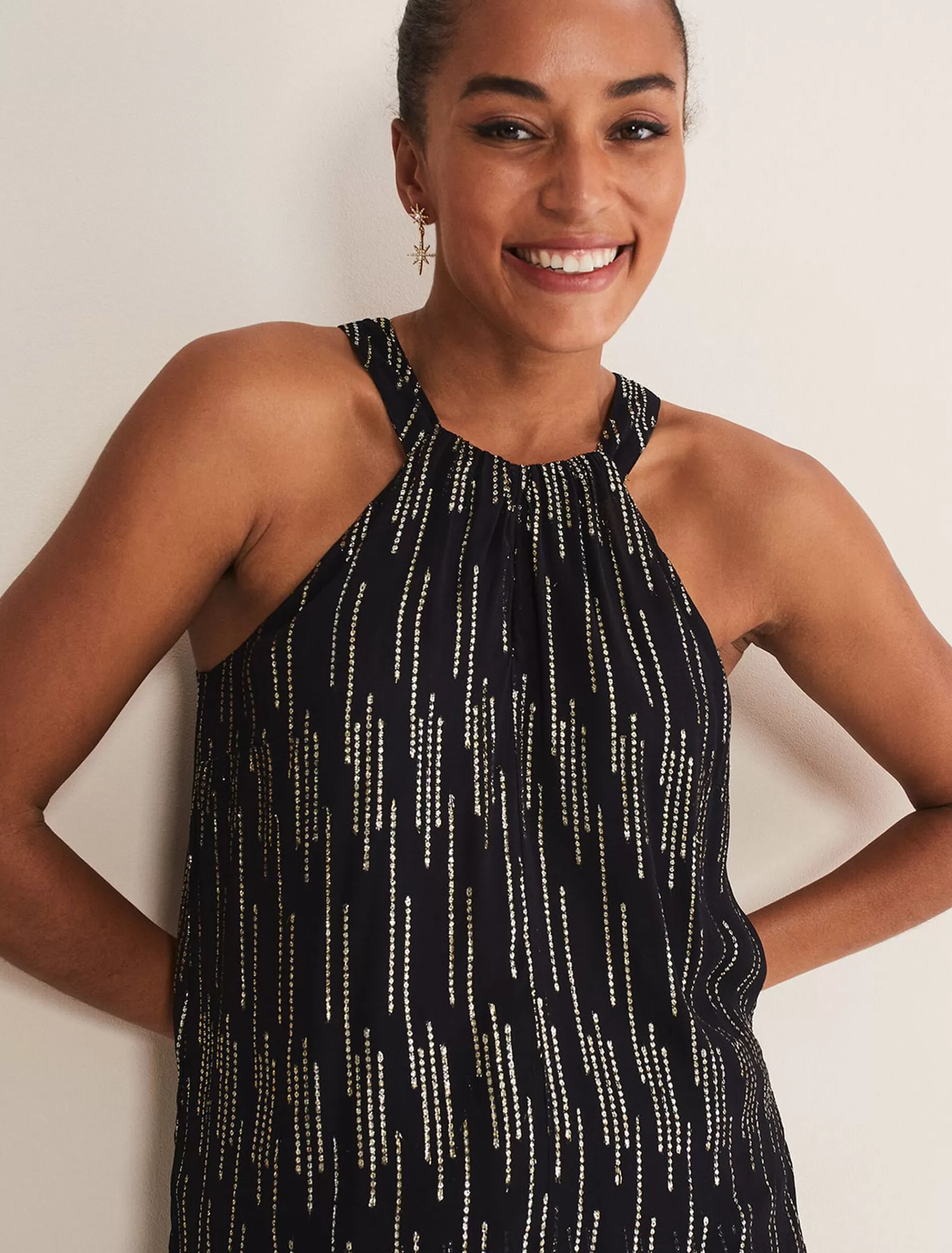 Phase Eight Eula Lurex Halterneck Top Co-Ord Black/Gold Cheap