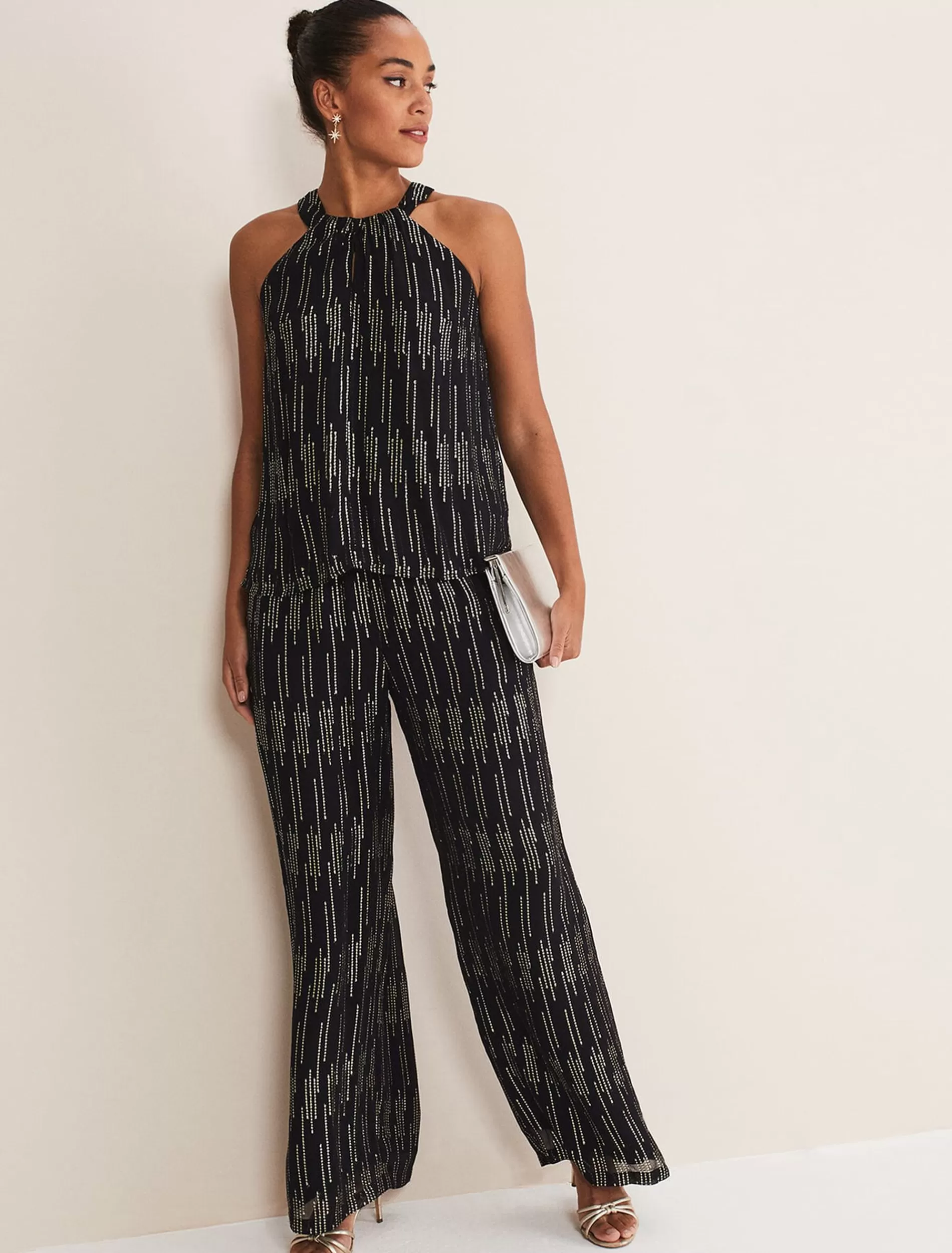 Phase Eight Eula Lurex Trouser Co-Ord Black/Gold Best Sale