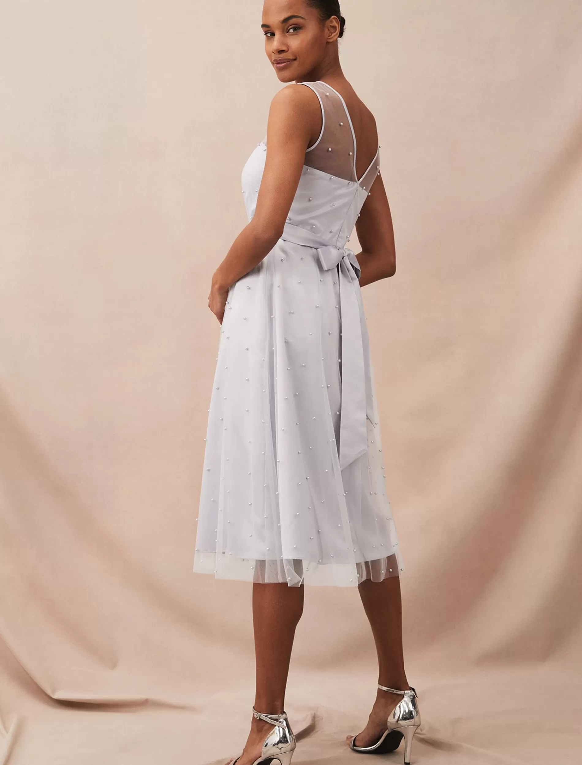 Phase Eight Evadine Pearl Embellished Tulle Dress Mineral Best