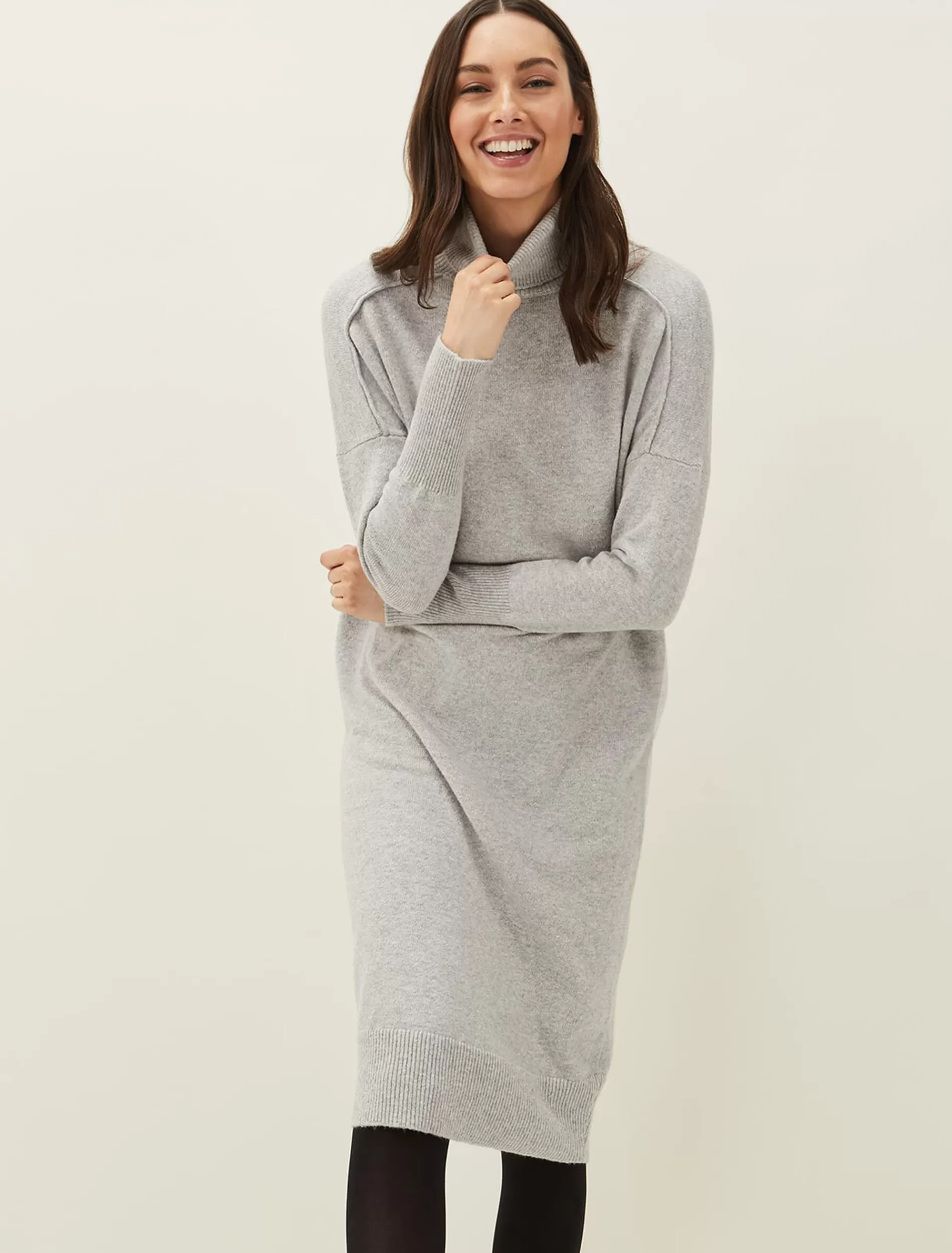 Phase Eight Eveleen Midi Knit Dress Pale Grey Cheap