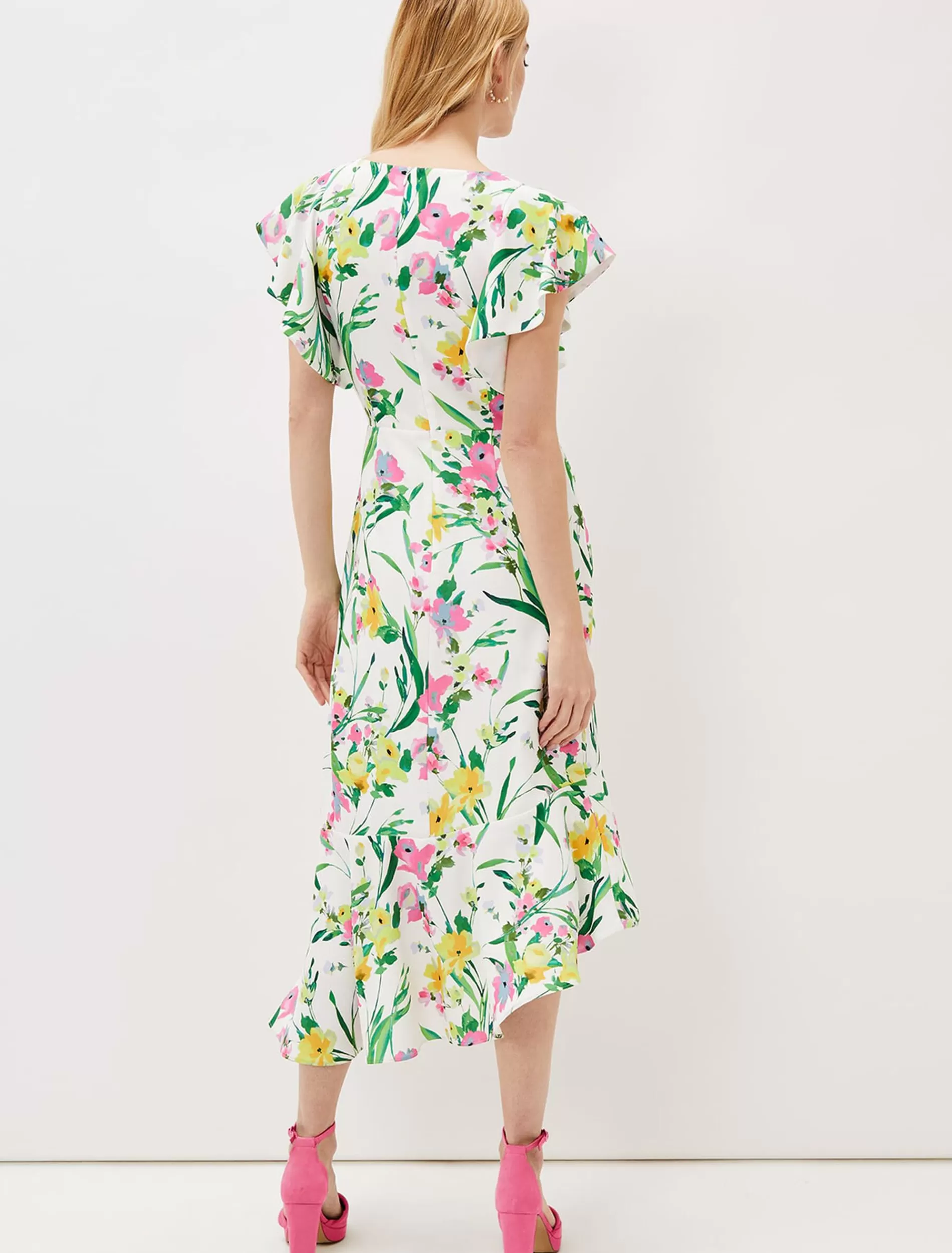 Phase Eight Evelin Printed Frill Hem Dress Ivory/Multi Clearance