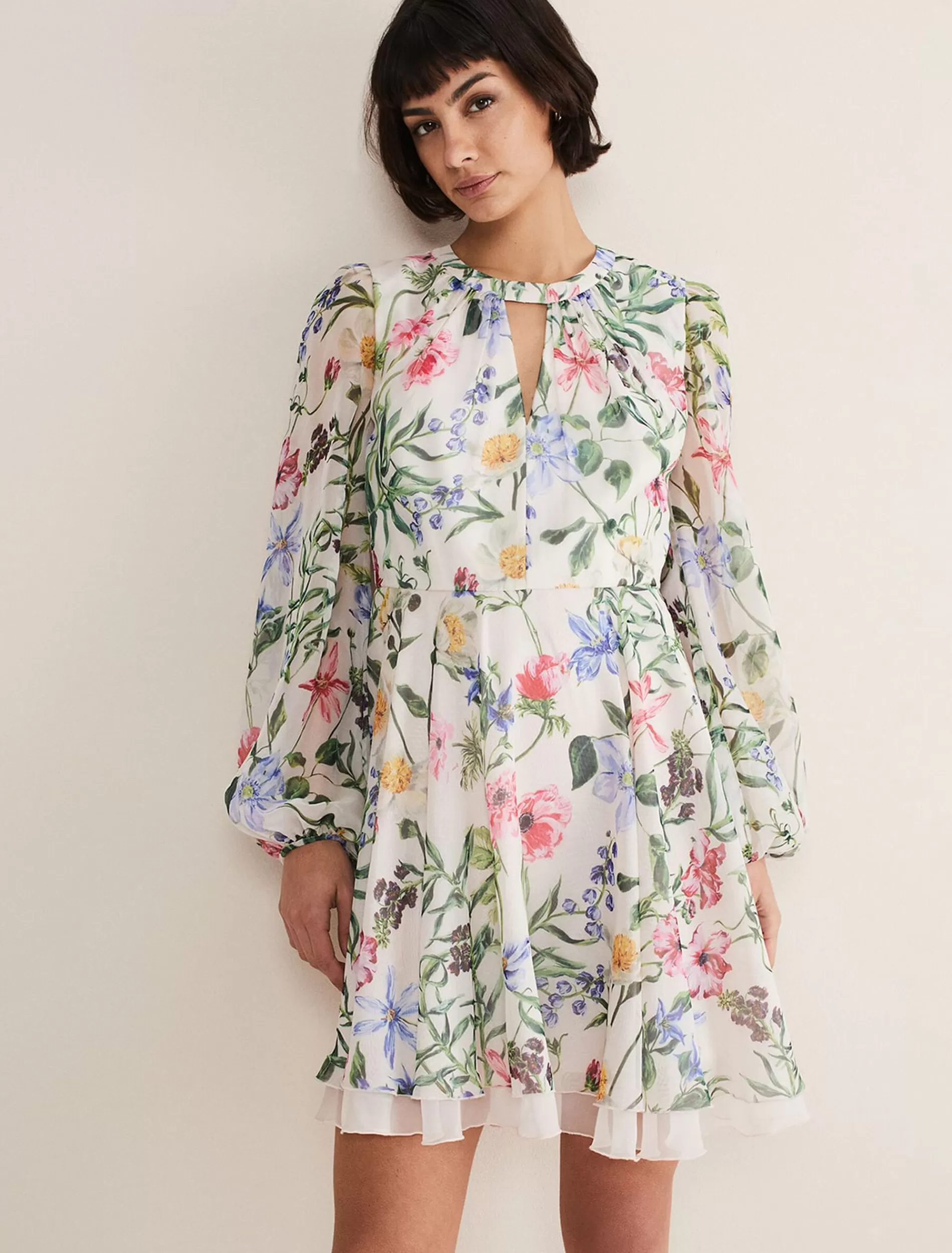 Phase Eight Everleigh Chiffon Floral Mini Dress Ivory/Multi Fashion