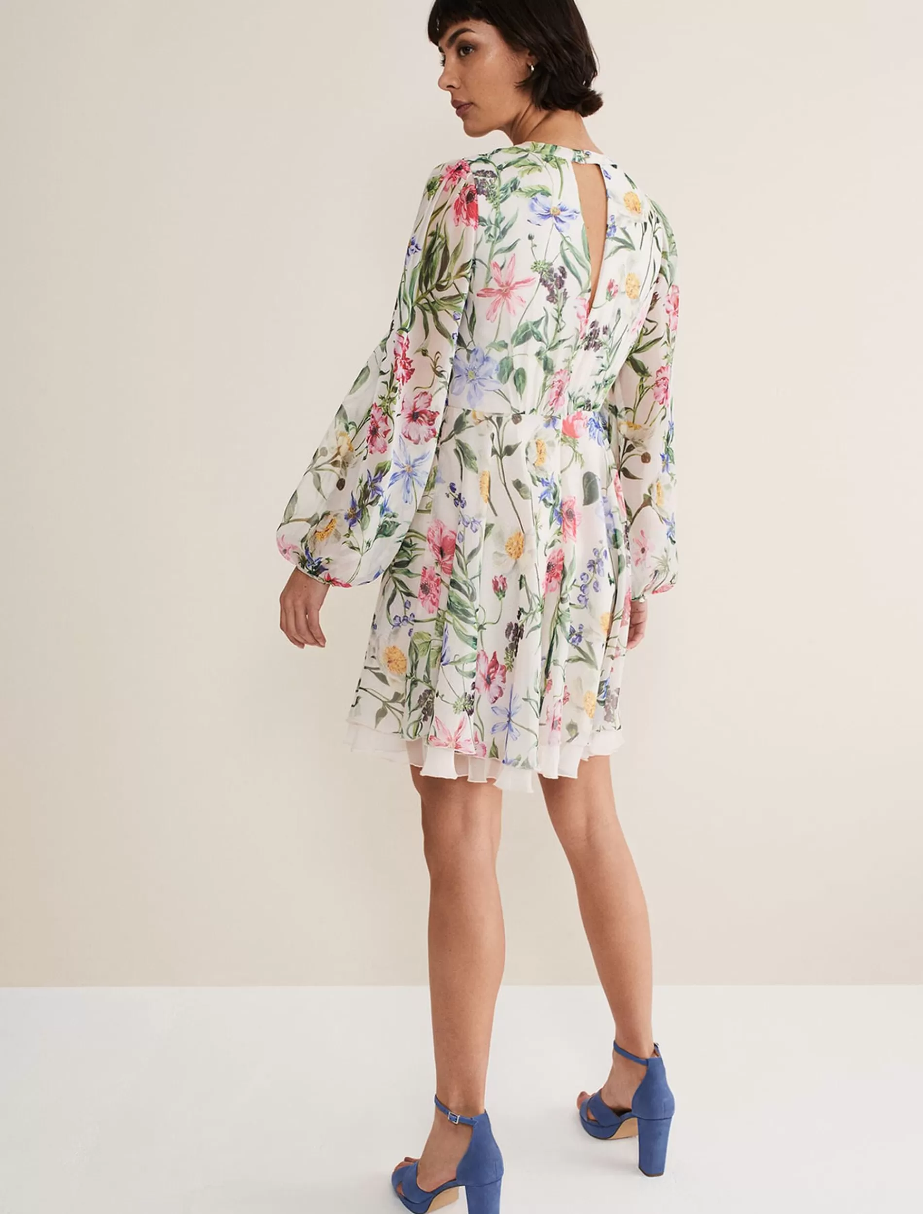 Phase Eight Everleigh Chiffon Floral Mini Dress Ivory/Multi Fashion