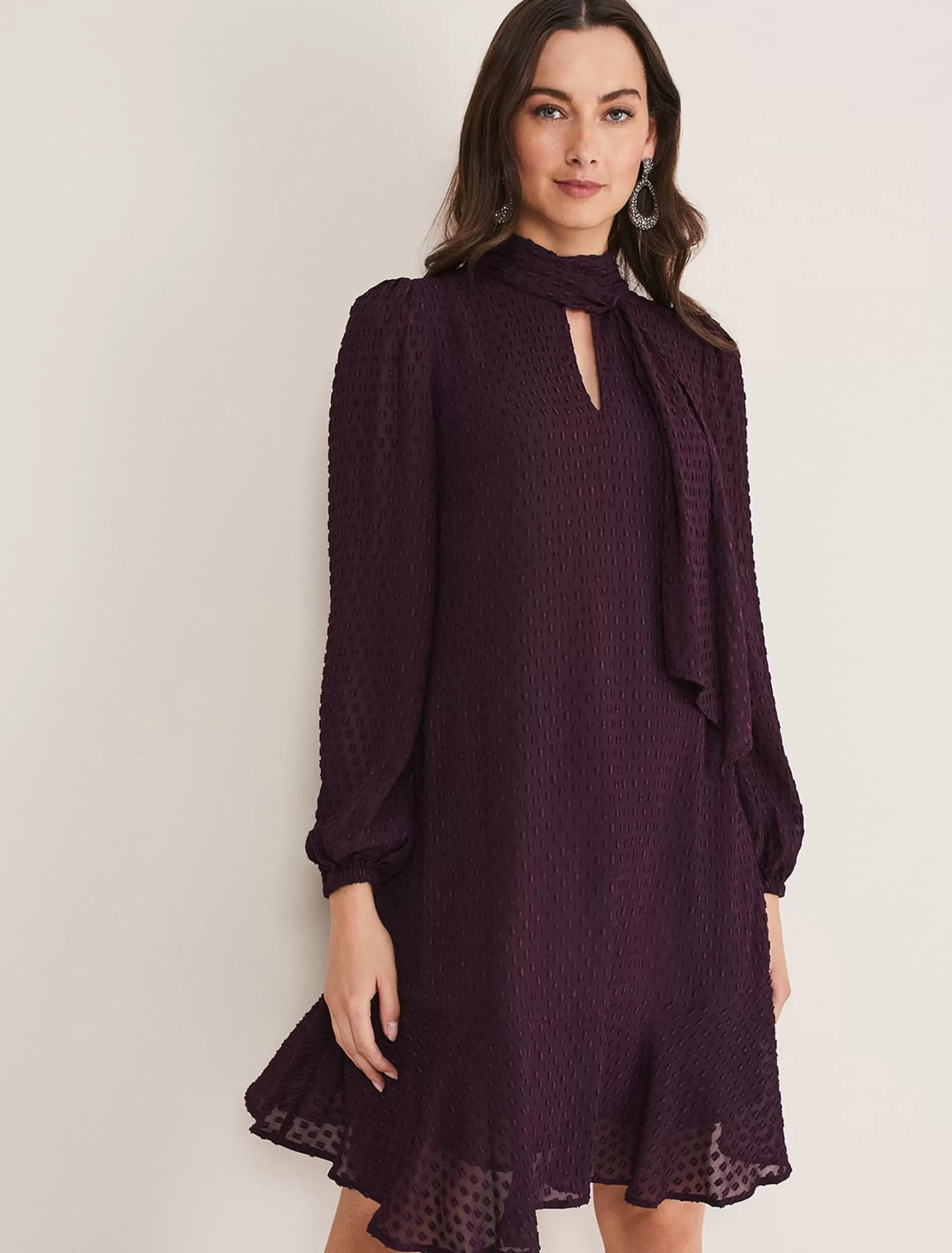Phase Eight Everly Textured Swing Dress Plum Clearance
