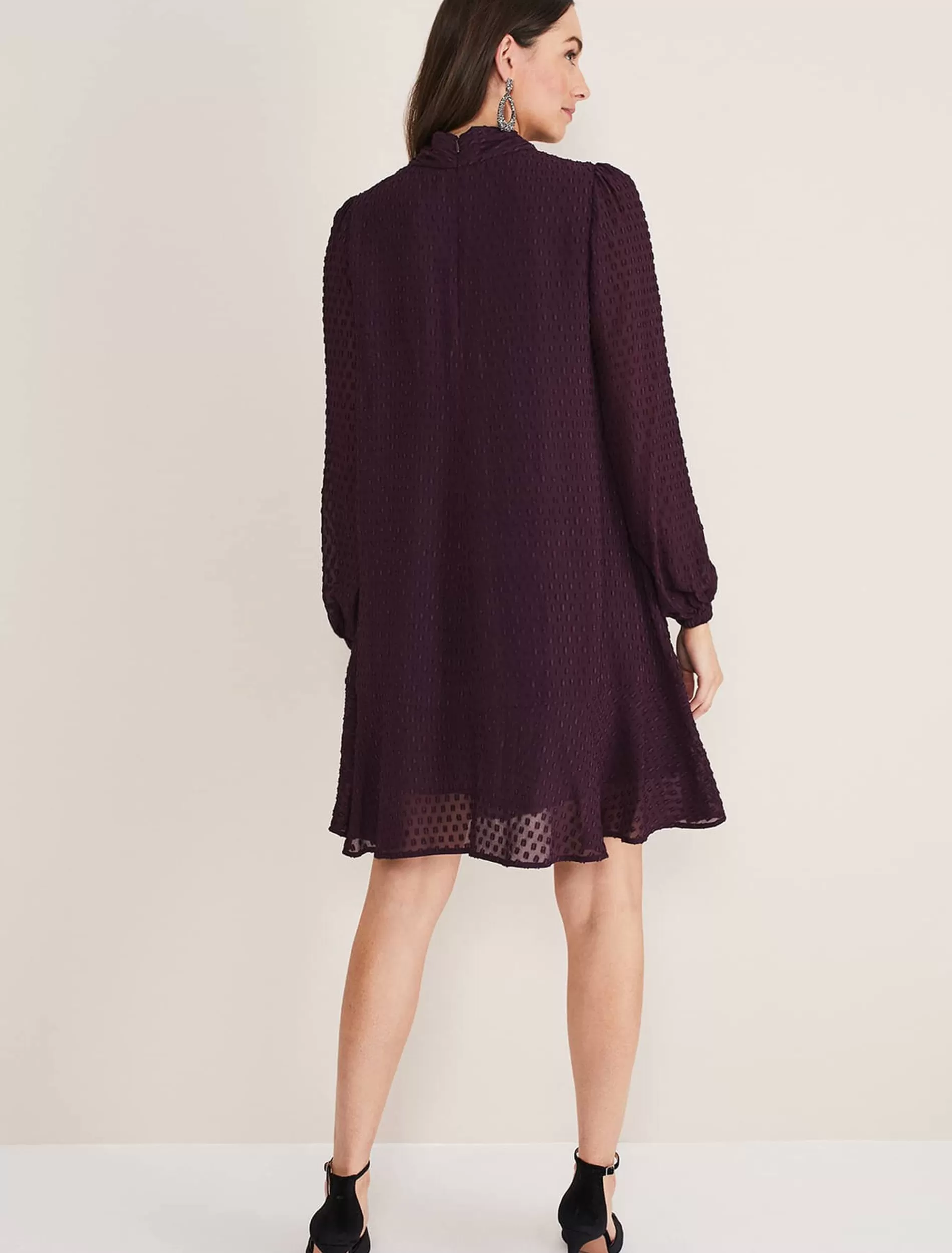 Phase Eight Everly Textured Swing Dress Plum Clearance