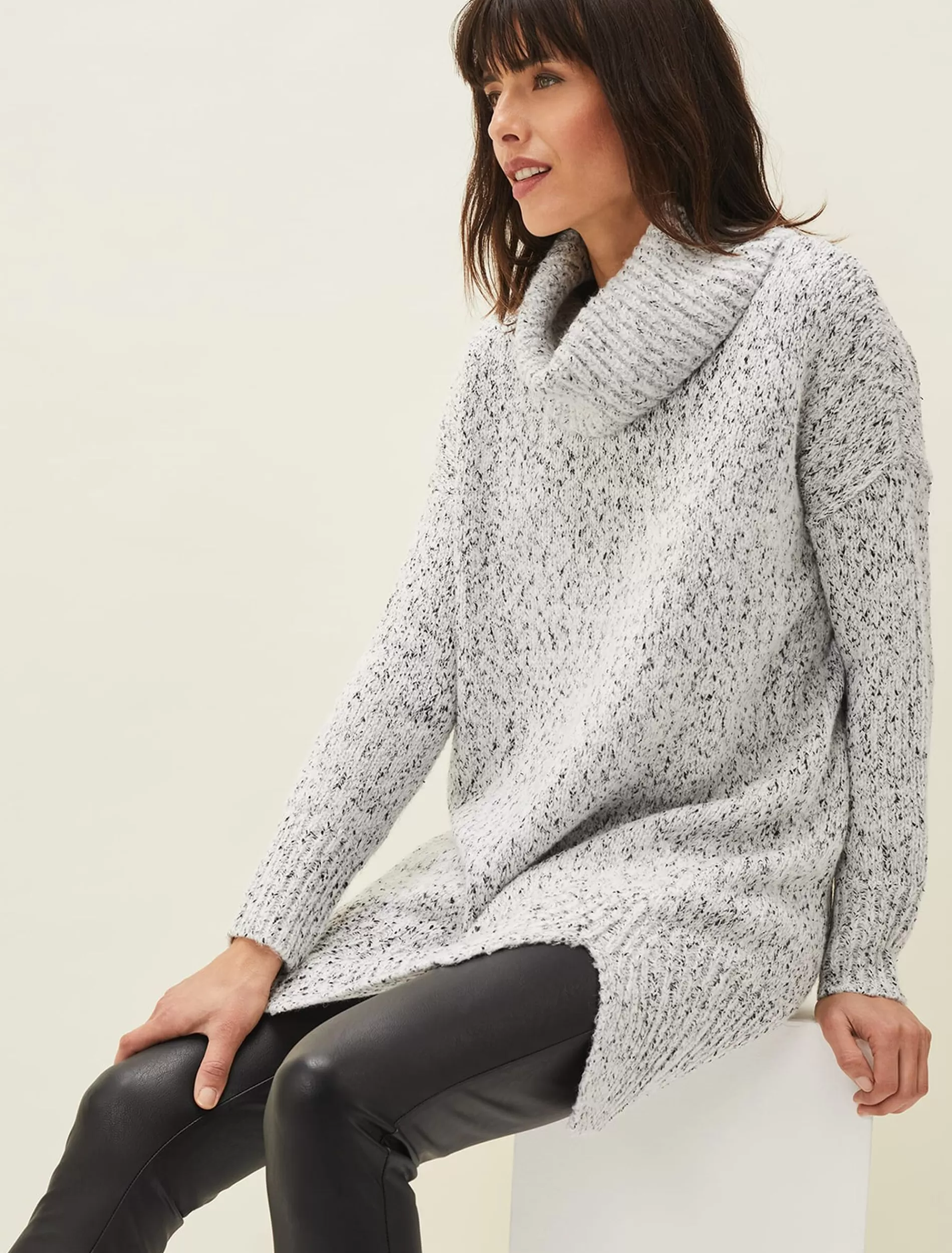 Phase Eight Evia Fleck Knit Jumper Dress Black/White Fashion