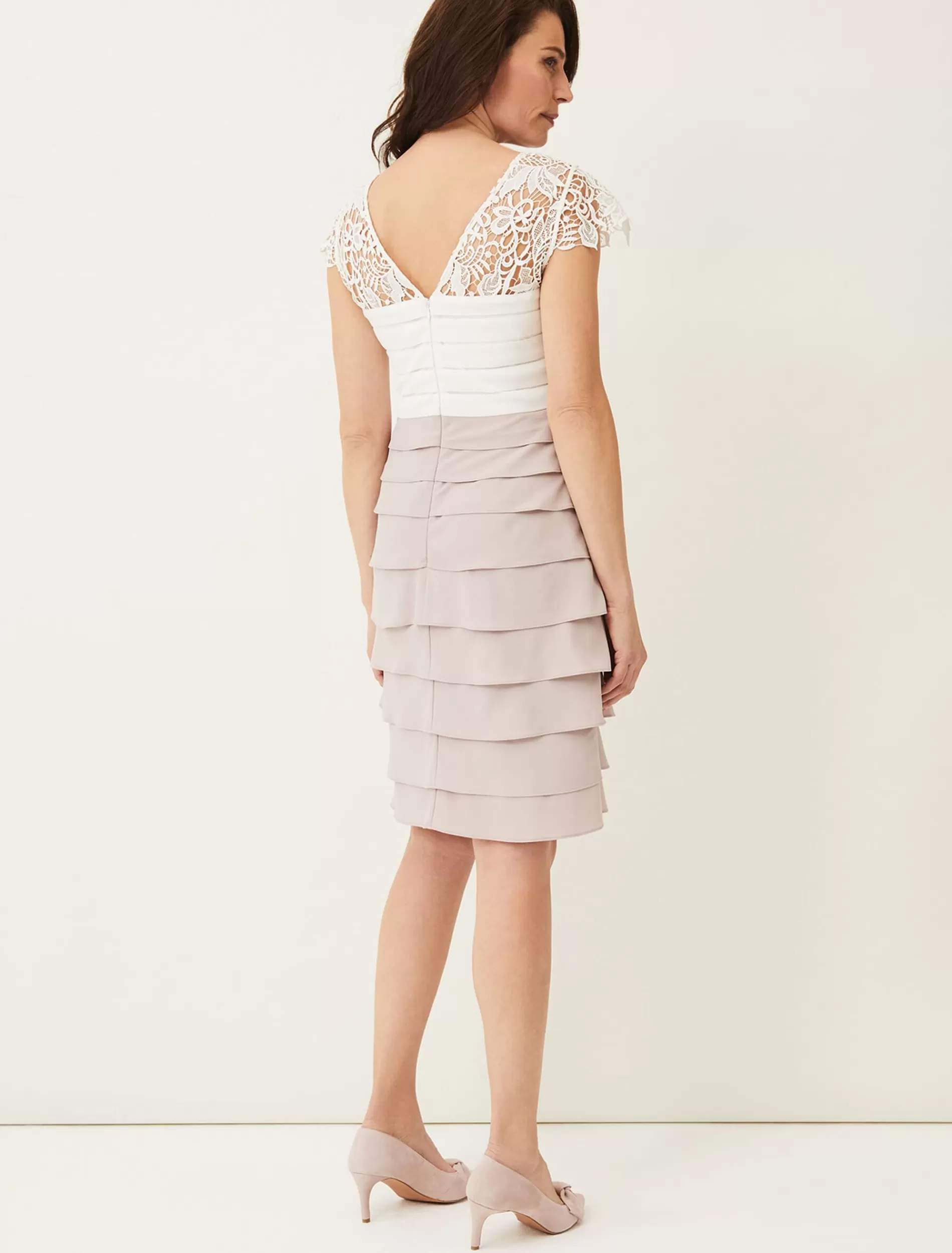 Phase Eight Faith Contrast Fitted Dress Ivory/Taupe Store