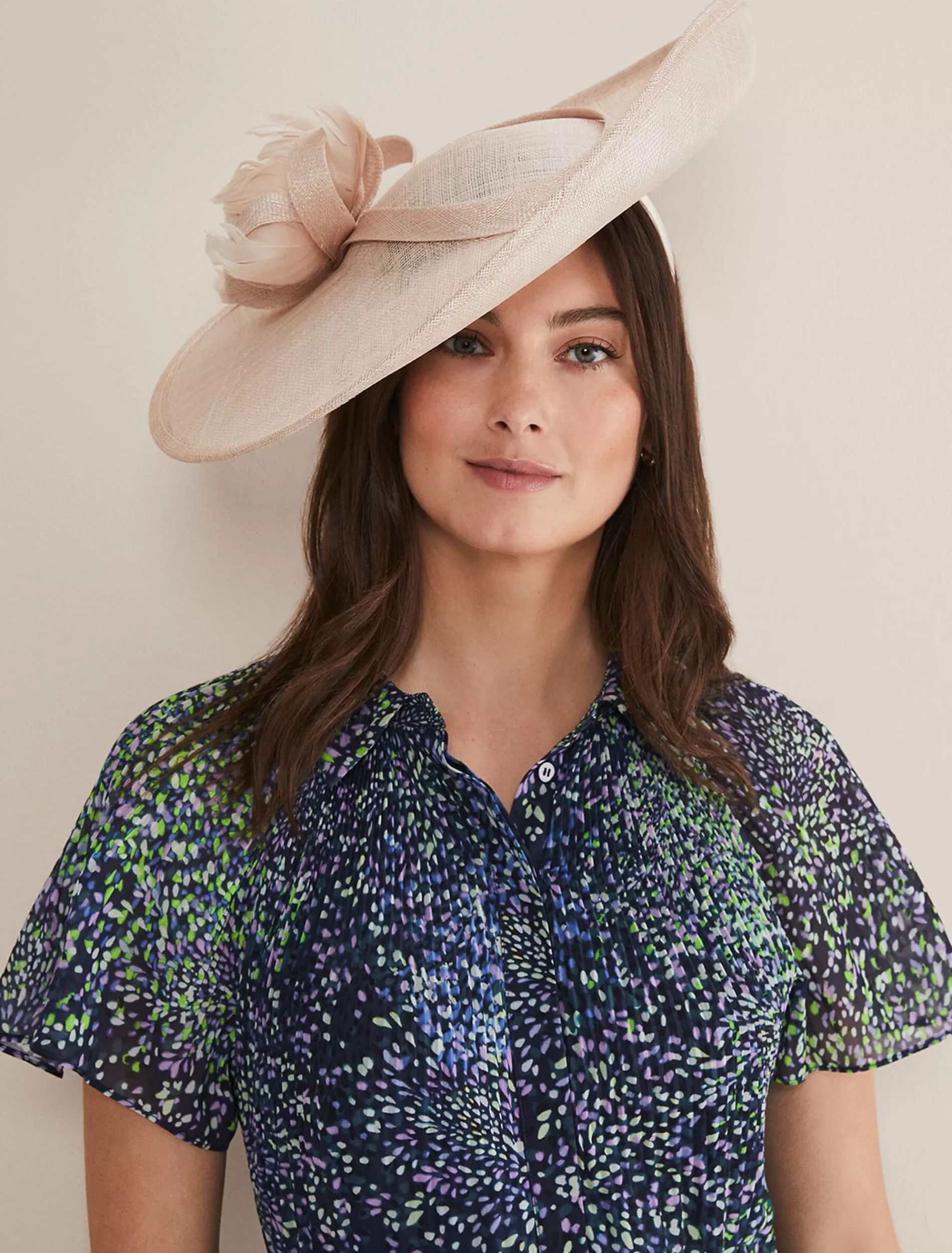 Phase Eight Feather Flower Large Disc Fascinator Oyster Clearance