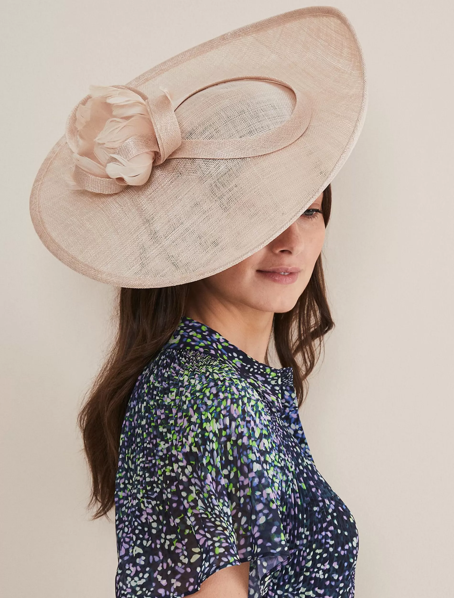 Phase Eight Feather Flower Large Disc Fascinator Oyster Clearance