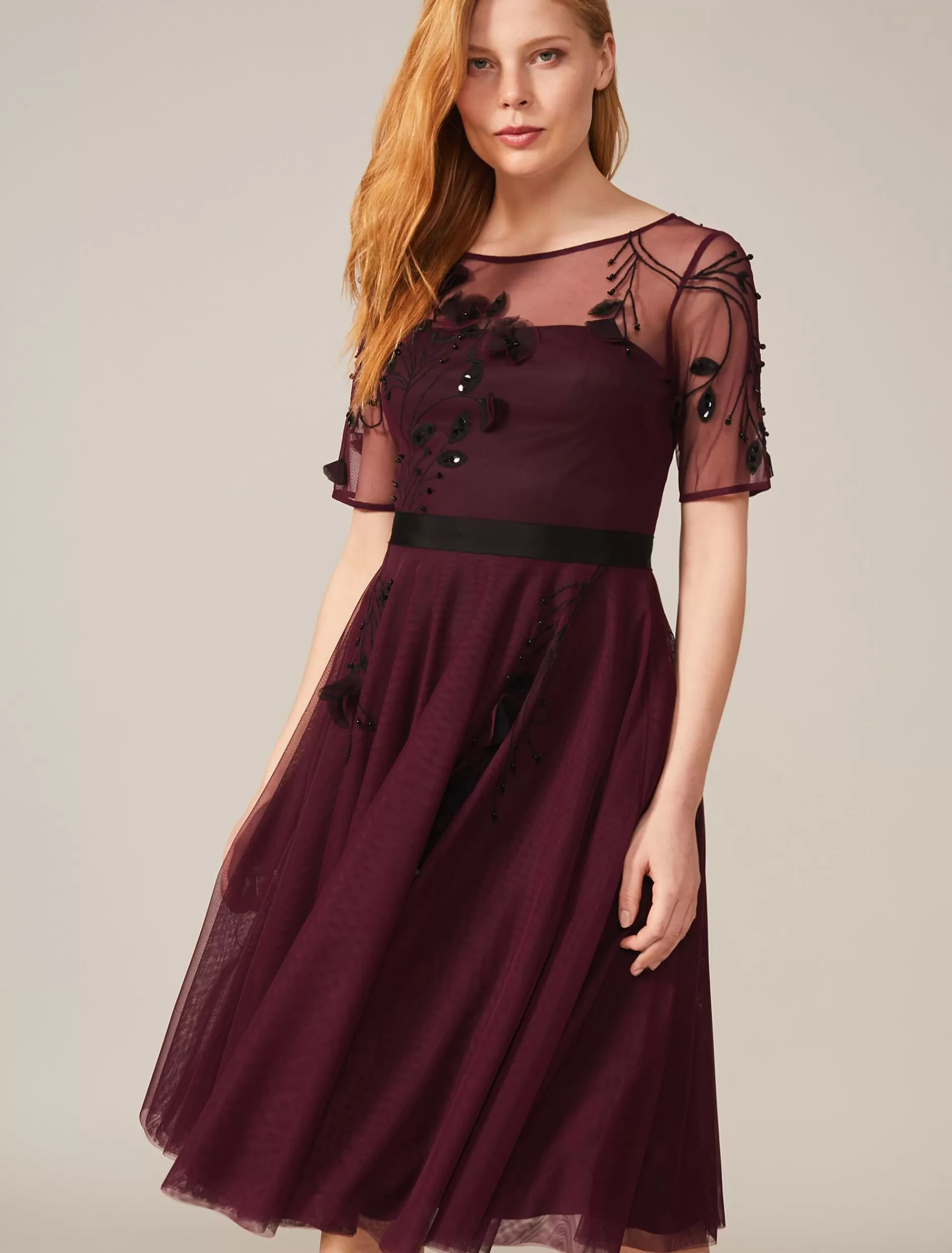 Phase Eight Felicia Embroidered Tulle Dress Berry Sale