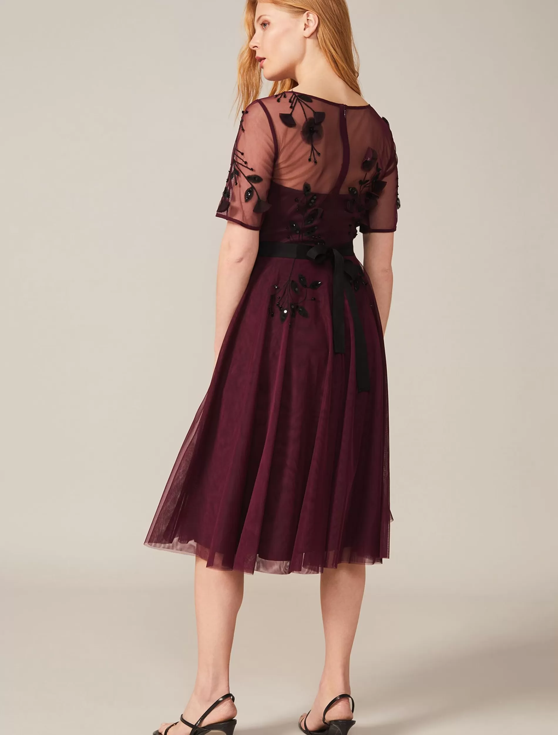 Phase Eight Felicia Embroidered Tulle Dress Berry Sale