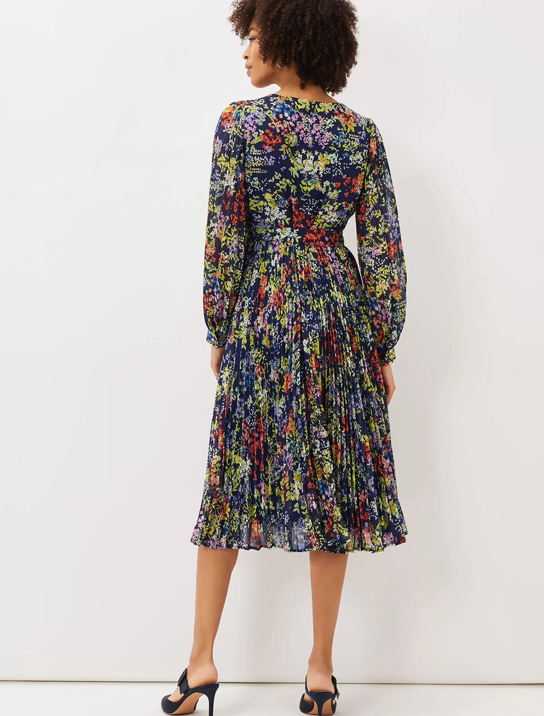 Phase Eight Fenella Ditsy Print Pleated Dress French Navy Clearance