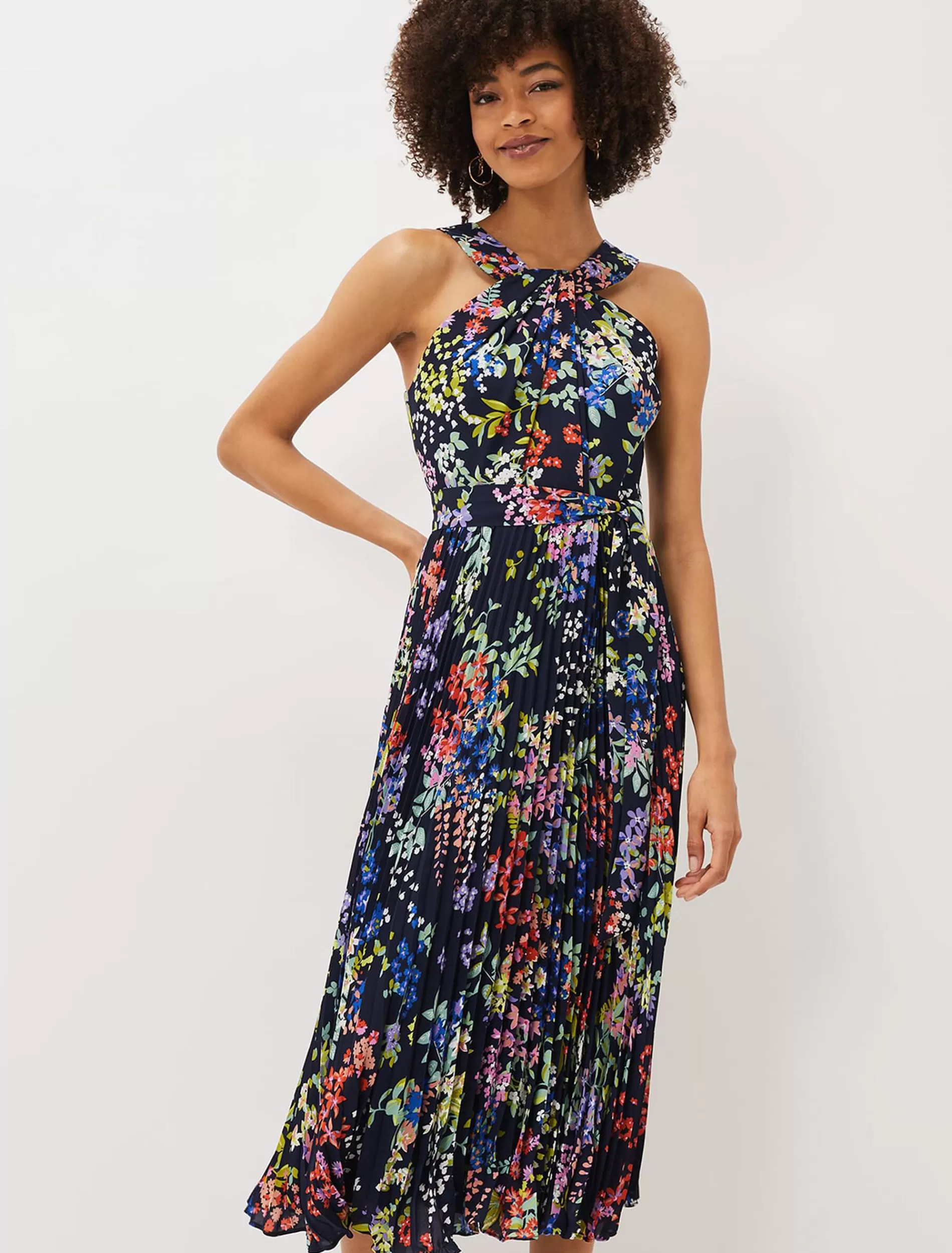 Phase Eight Fenella Pleated Floral Dress French Navy/Multi Online