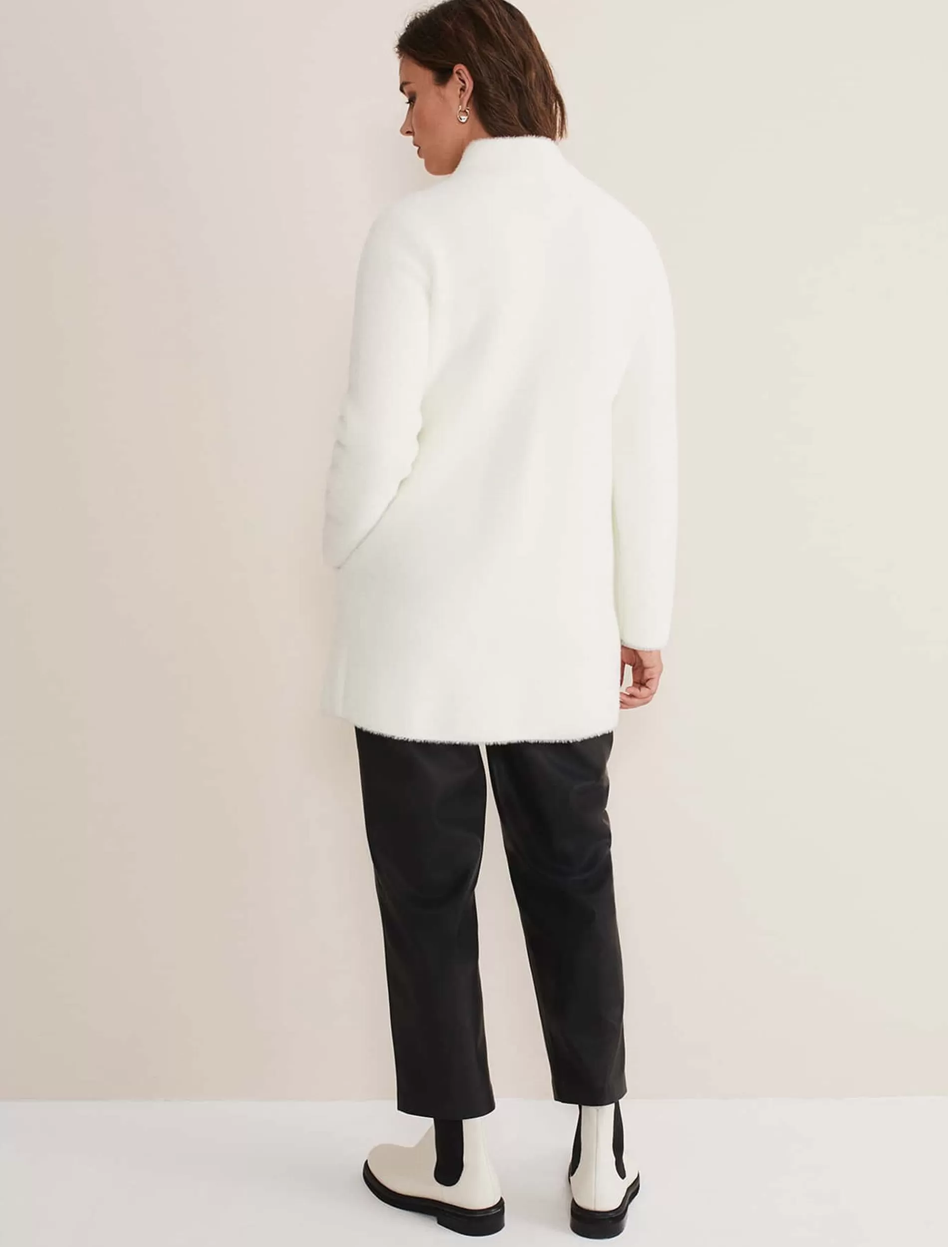 Phase Eight Fia Fluffy Zip Knit Coat Winter White Online
