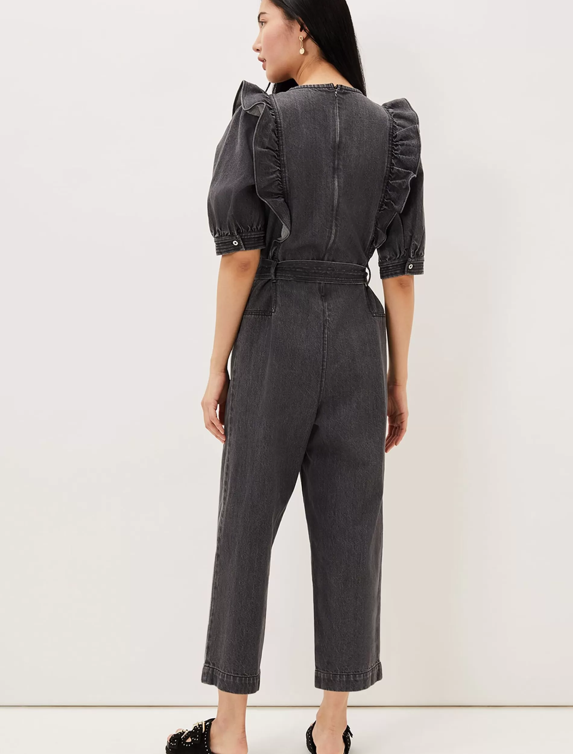 Phase Eight Flora Denim Frill Jumpsuit Grey Clearance