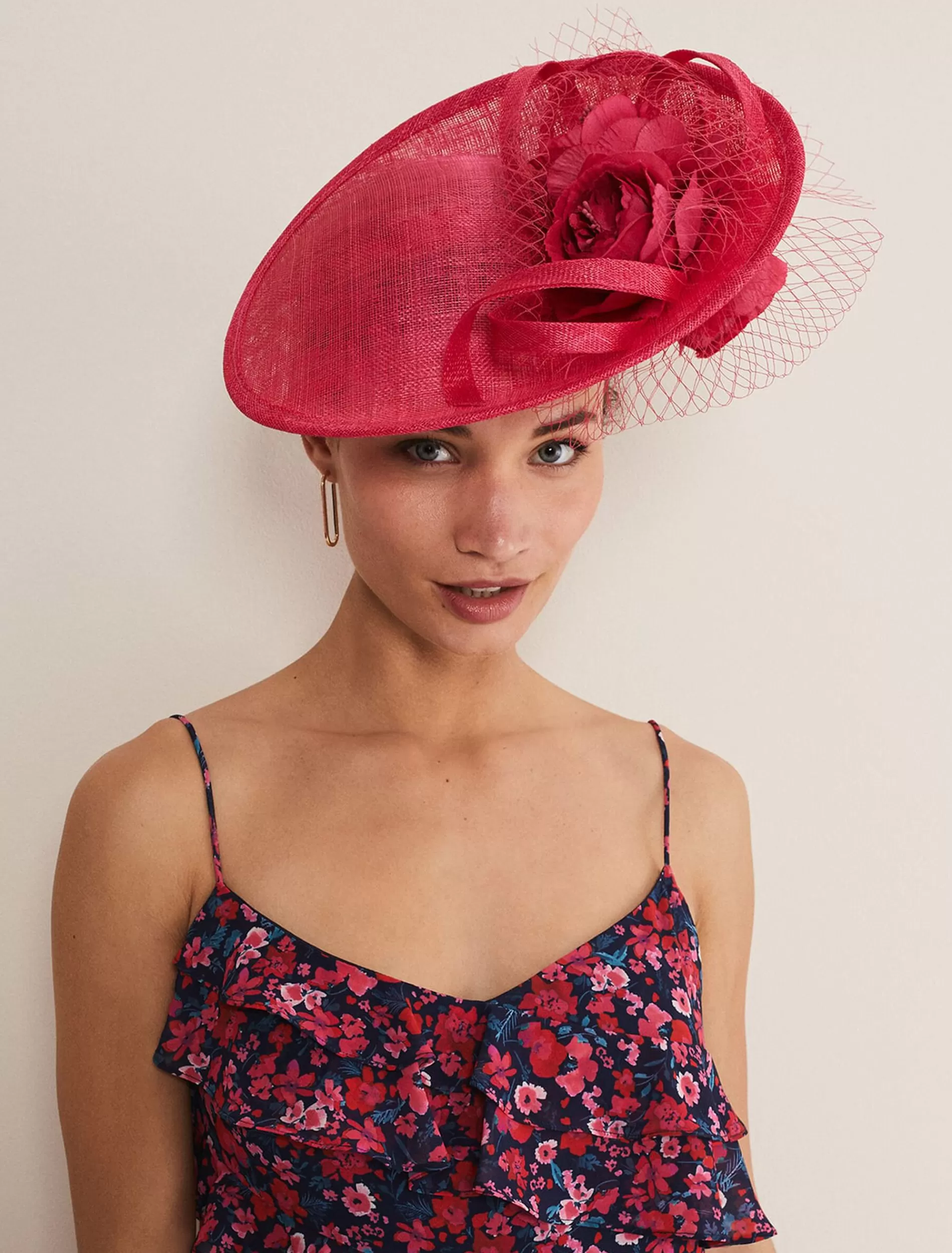Phase Eight Floral Under Brim Fascinator Raspberry Shop
