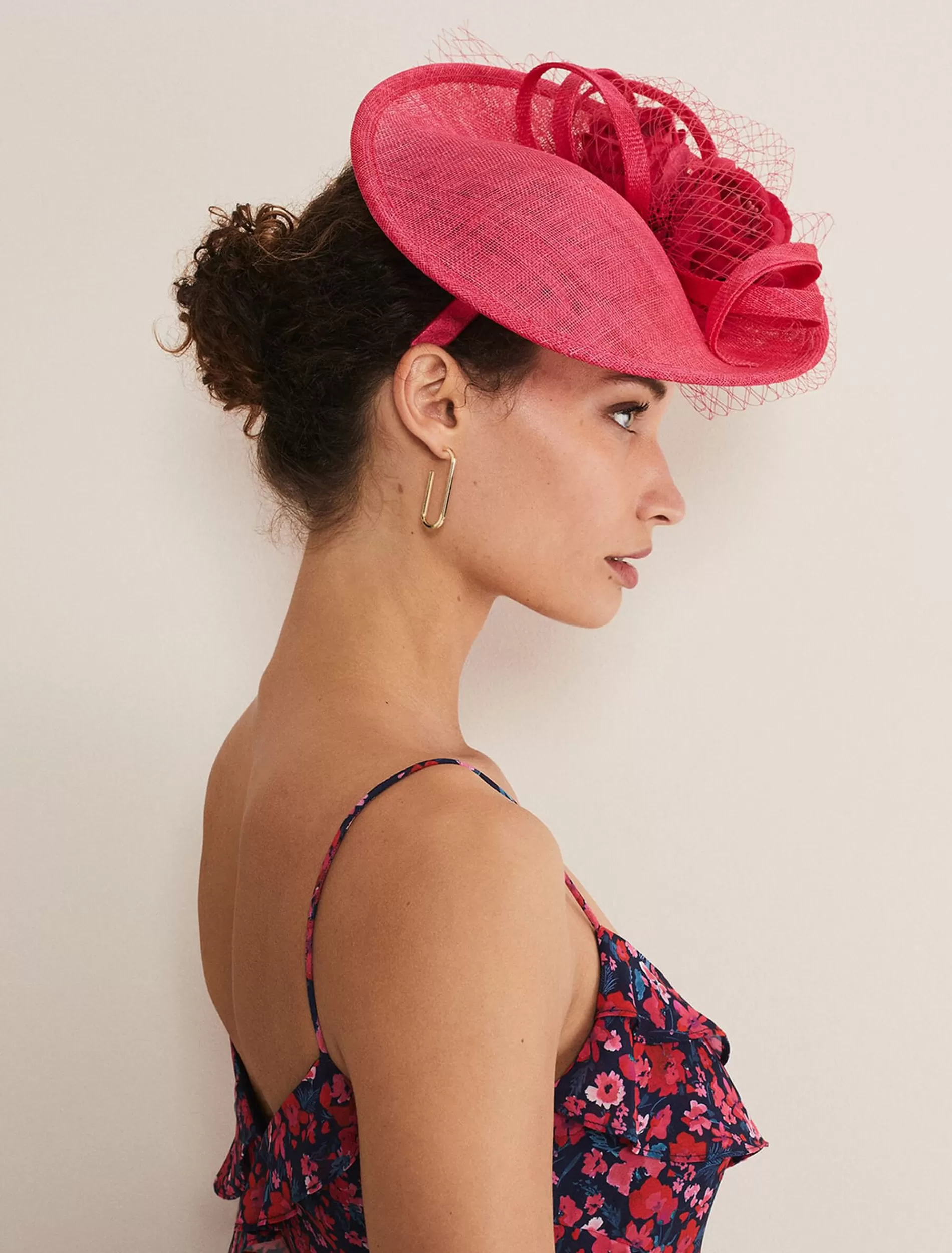 Phase Eight Floral Under Brim Fascinator Raspberry Shop