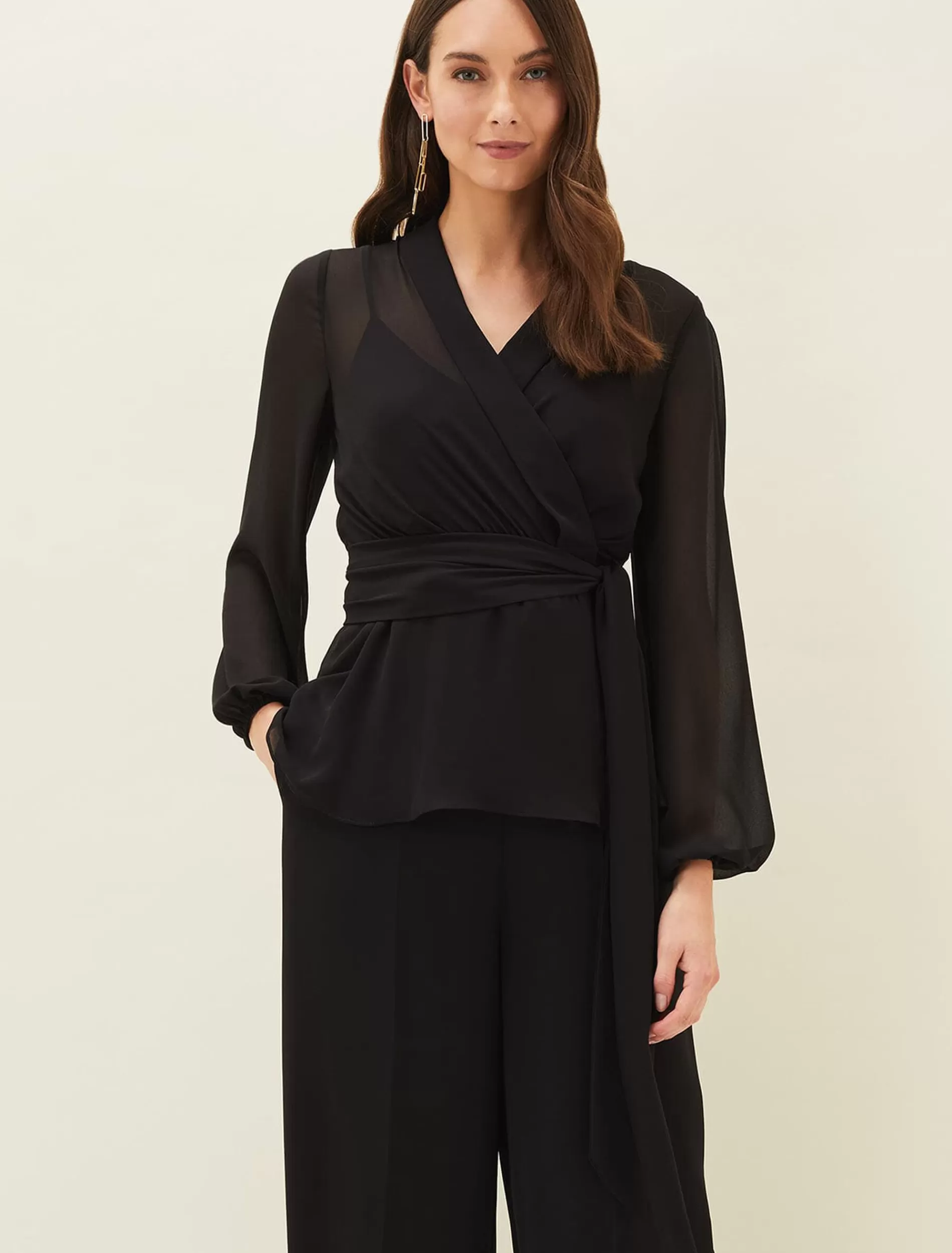 Phase Eight Florentine Semi-Sheer Wrap Top Black Flash Sale