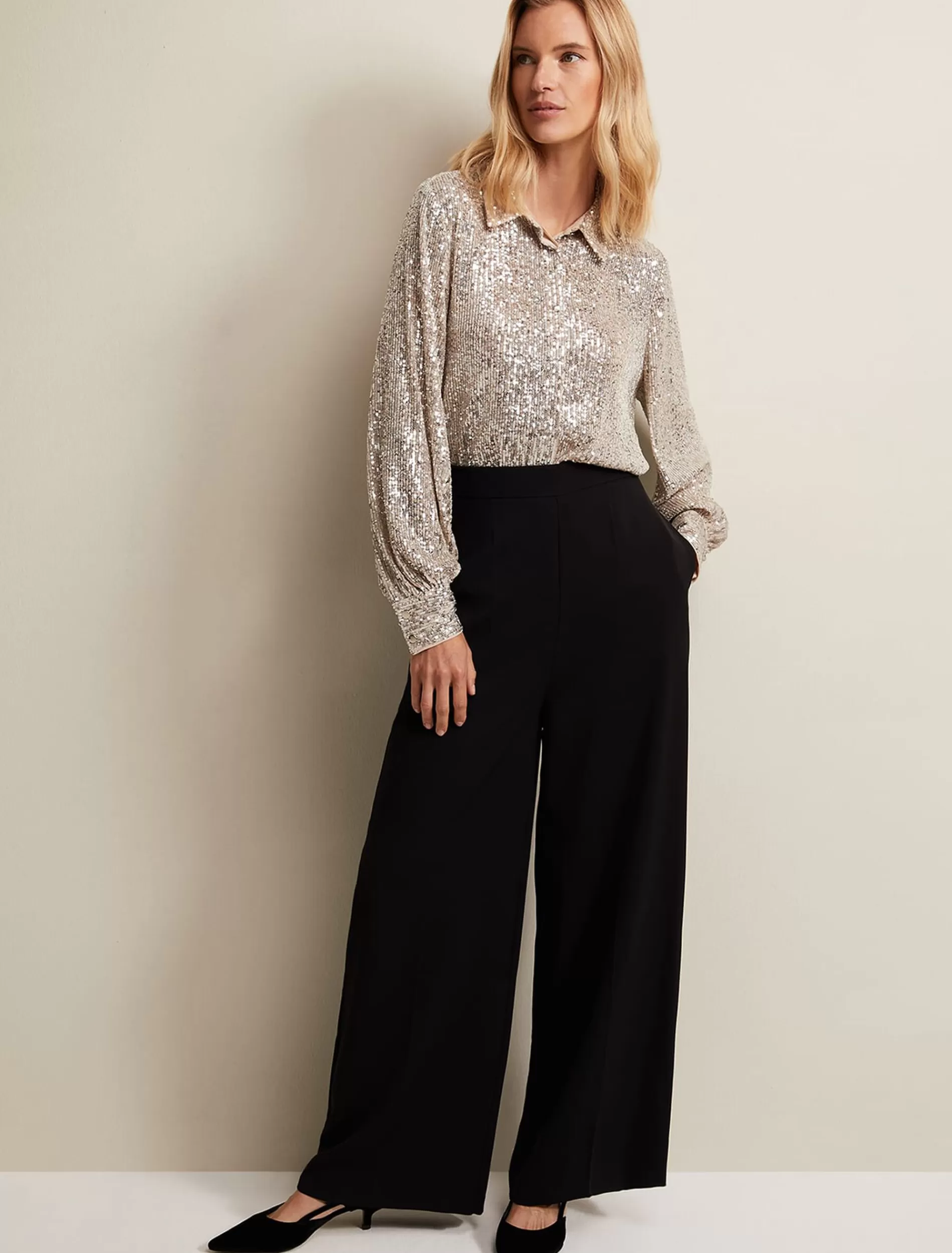 Phase Eight Florentine Wide Leg Trousers Black Cheap