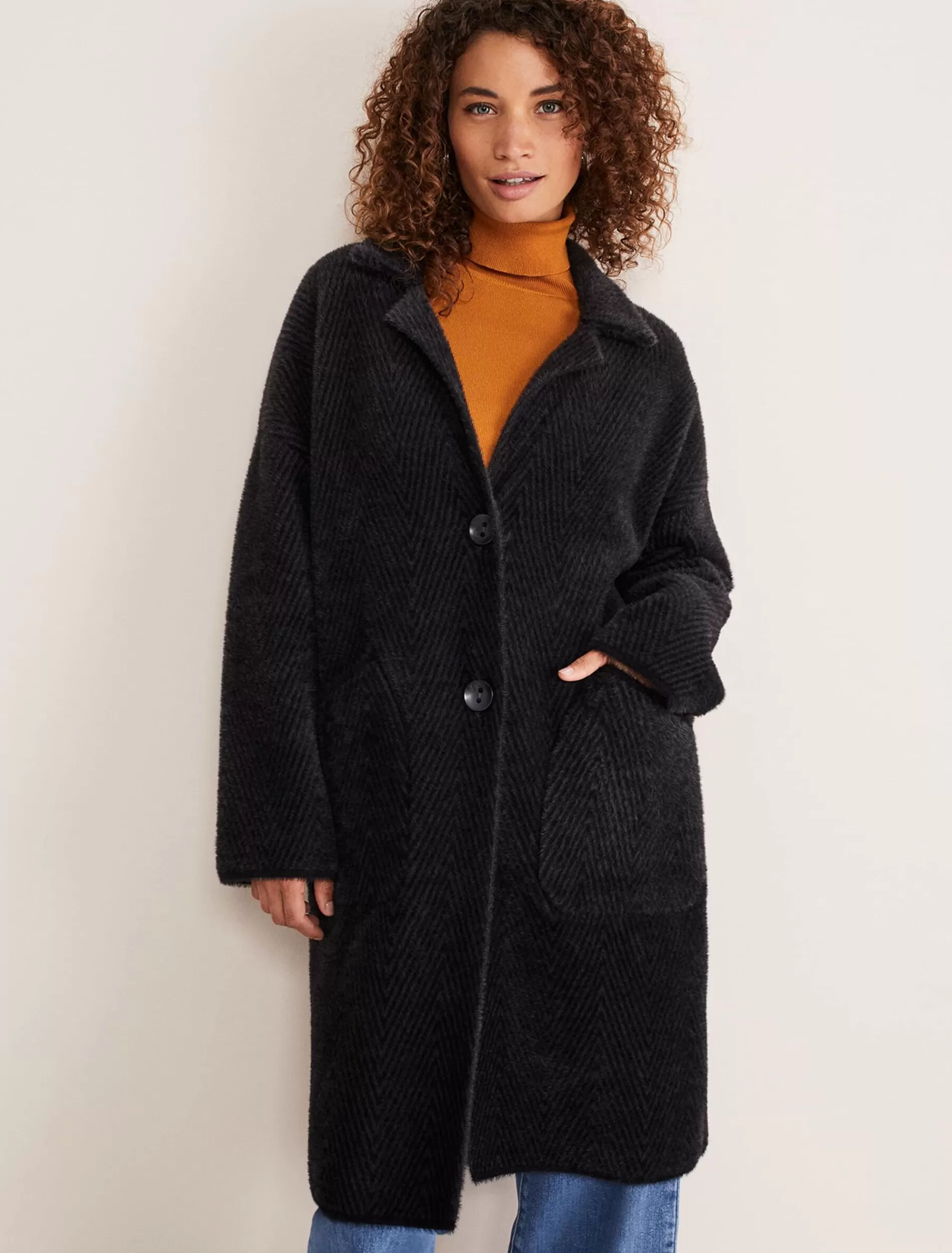 Phase Eight Floressa Fluffy Chevron Coat Charcoal/Black Store
