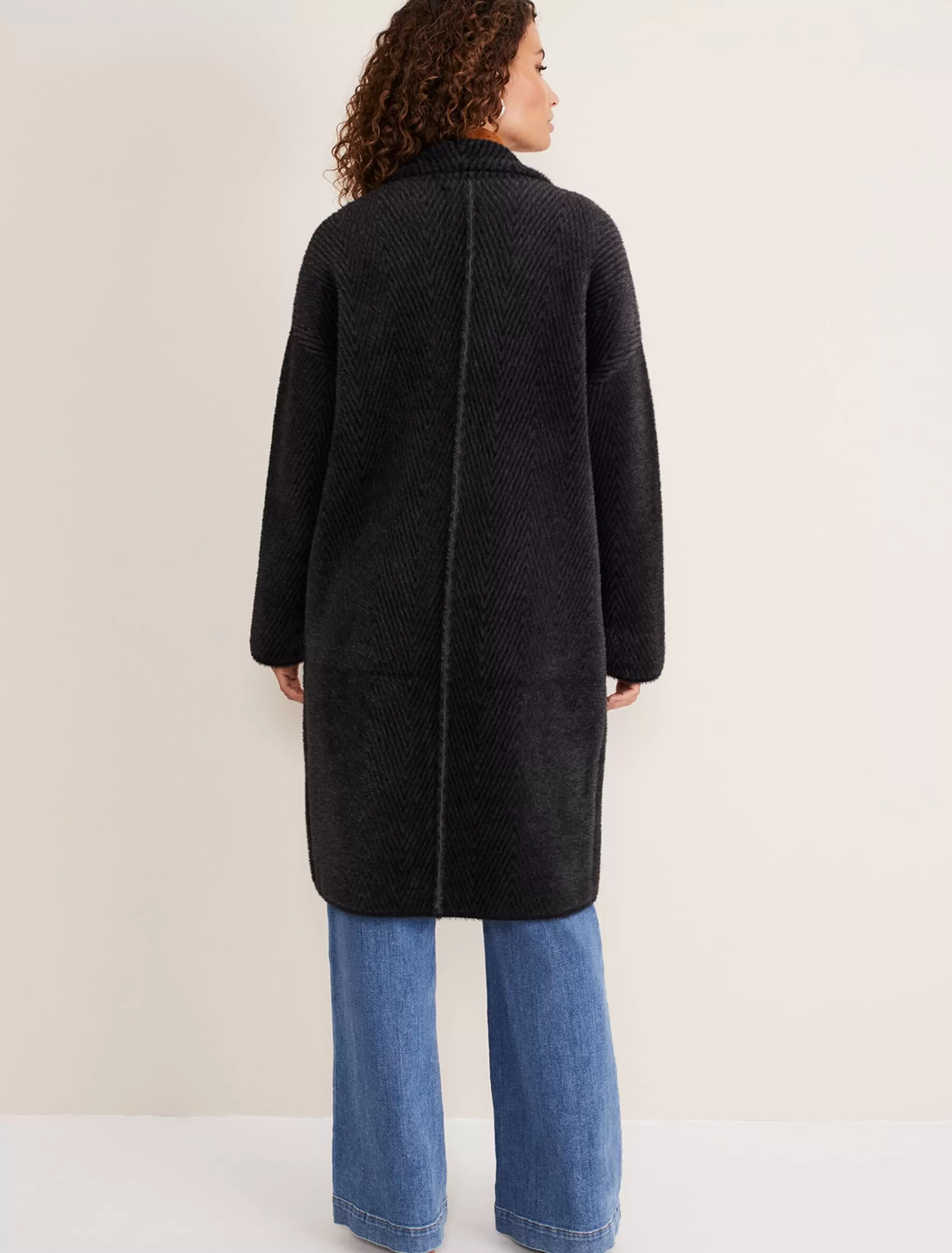 Phase Eight Floressa Fluffy Chevron Coat Charcoal/Black Store
