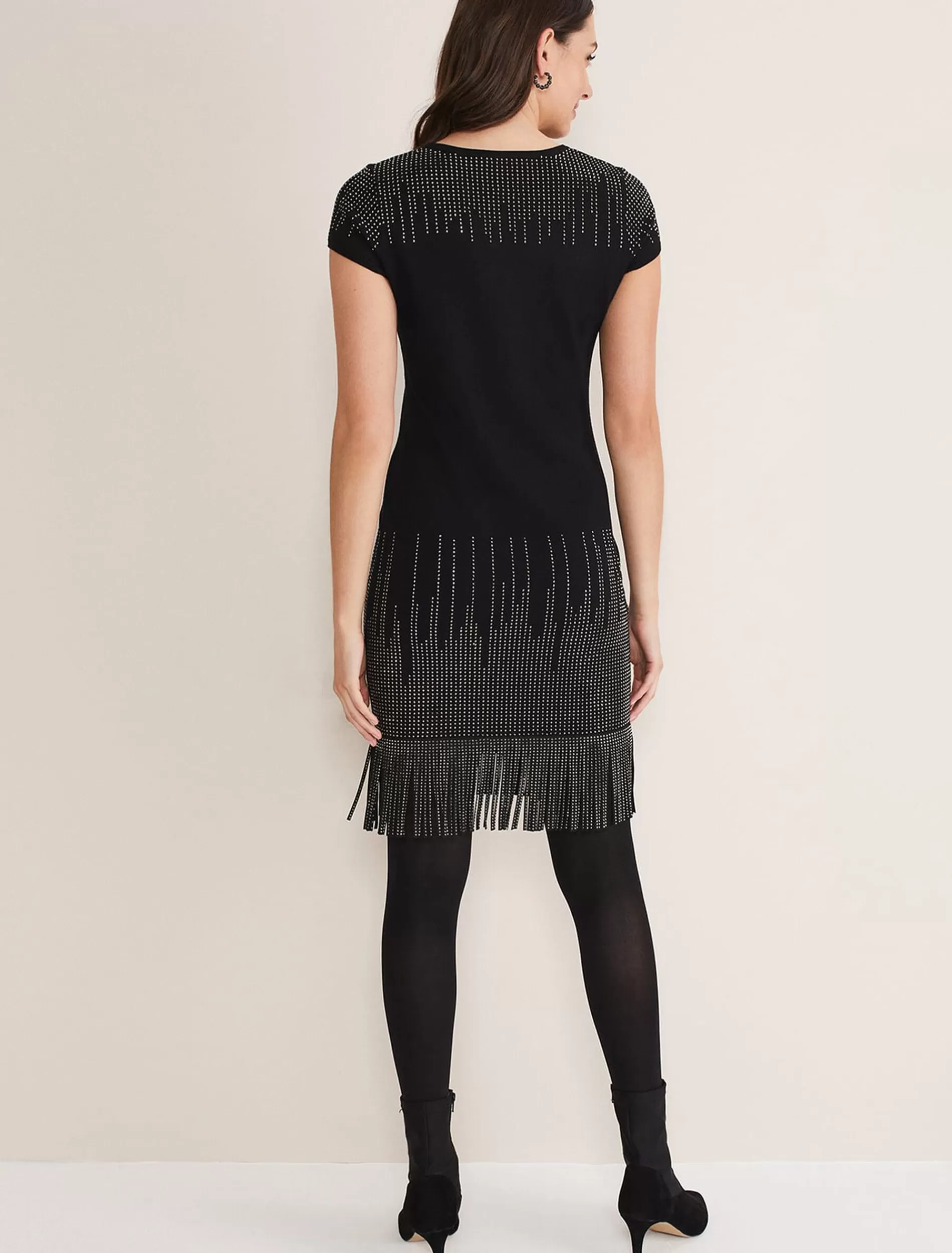 Phase Eight Florie Fringe Knitted Dress Black Clearance