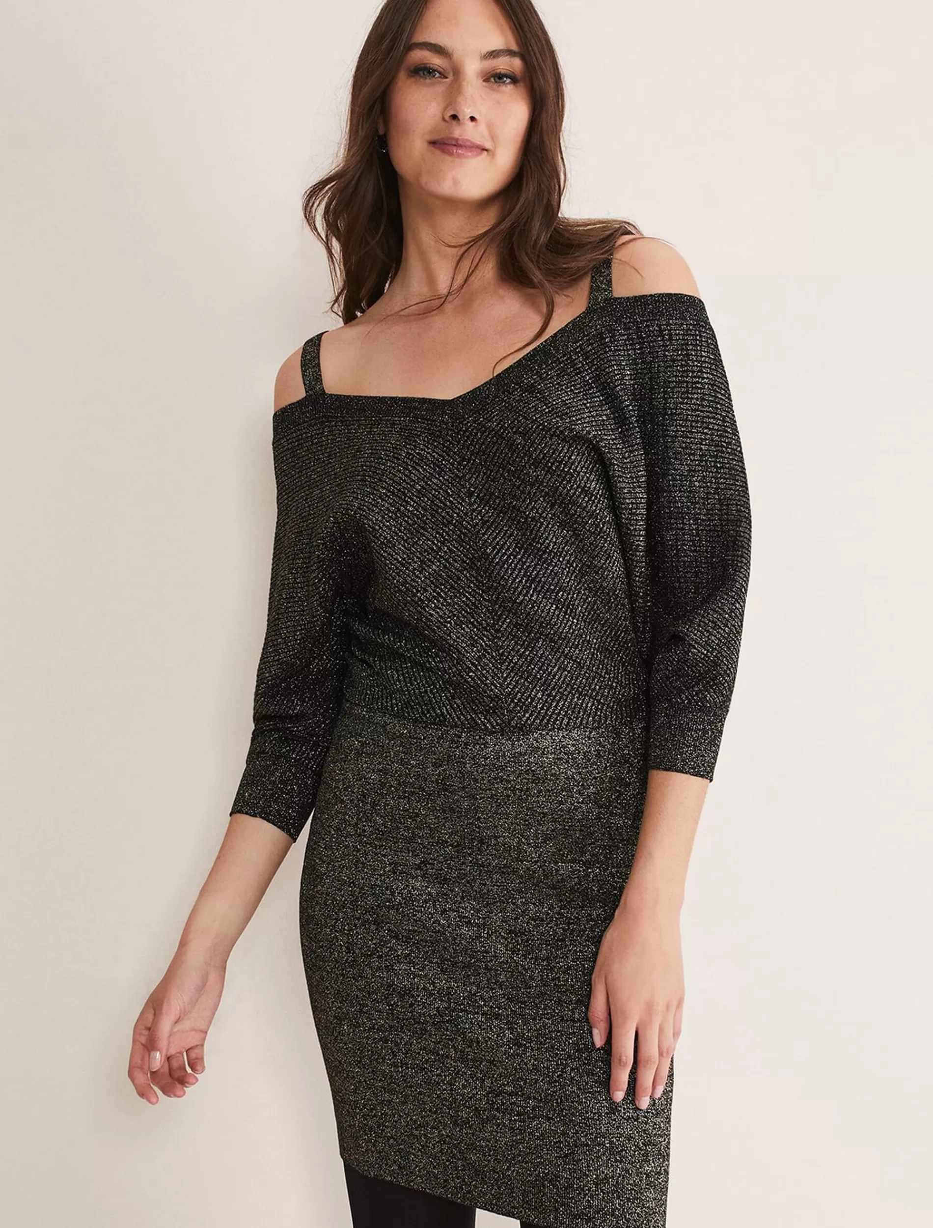 Phase Eight Florin Fitted Lurex Column Dress Black/Gold Best Sale