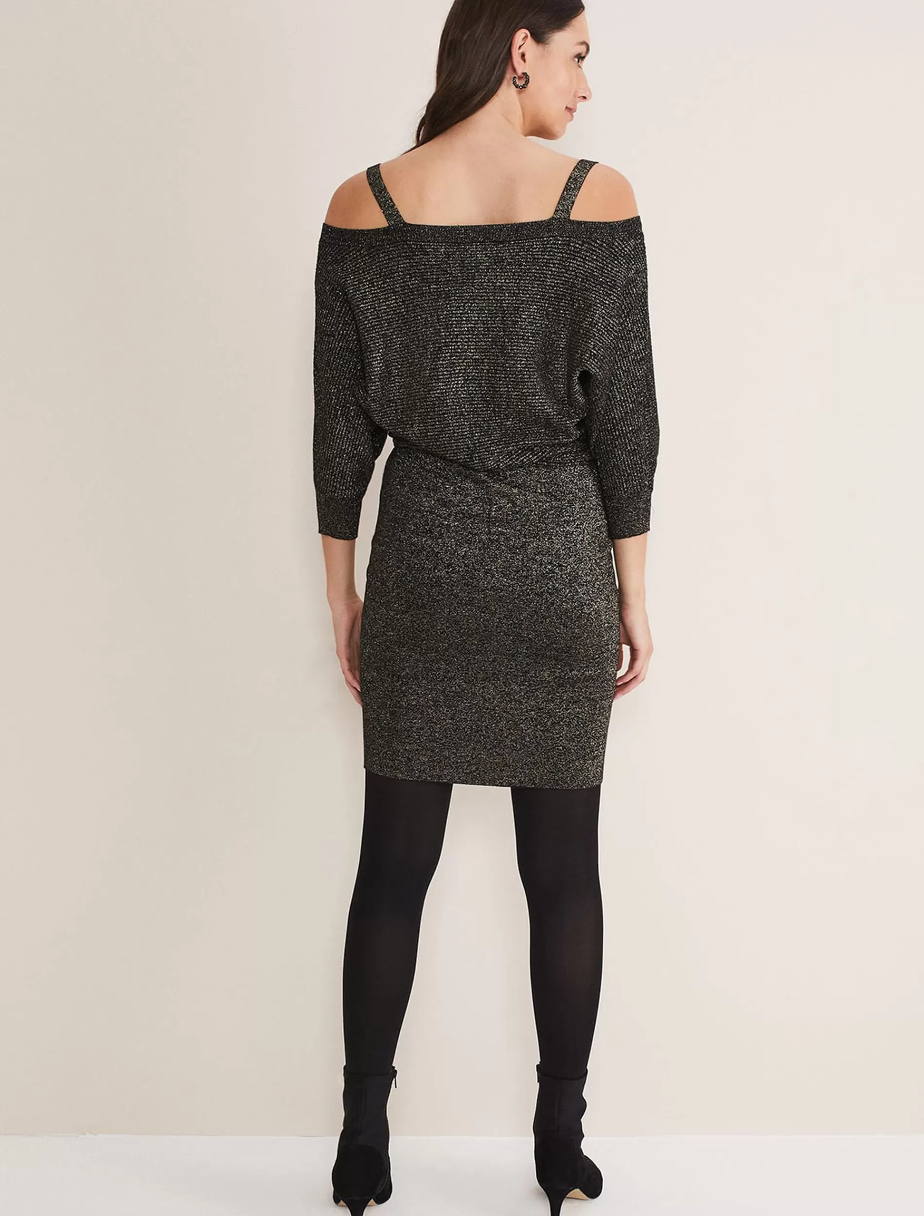 Phase Eight Florin Fitted Lurex Column Dress Black/Gold Best Sale