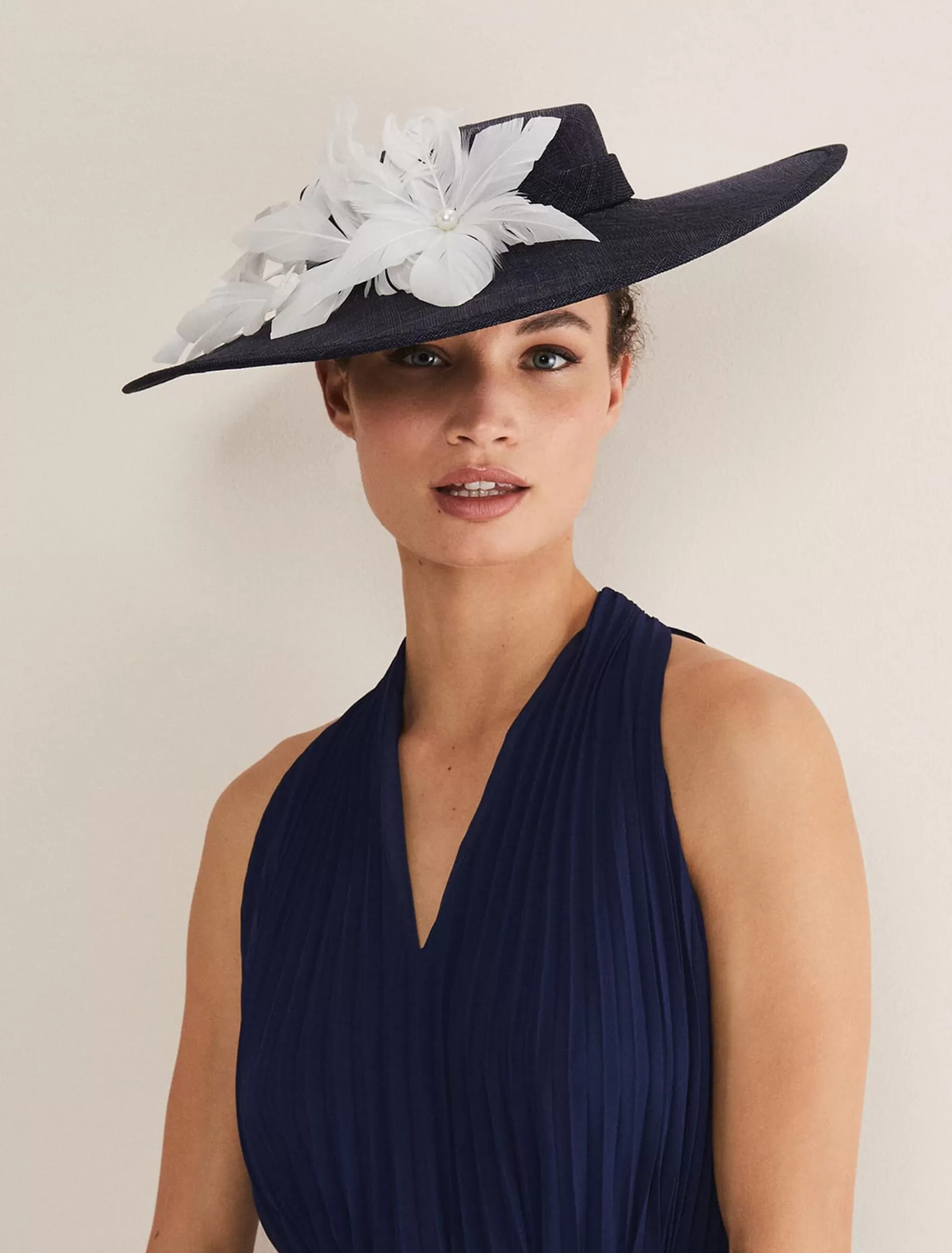 Phase Eight Flower Detail Boater Fascinator Navy Flash Sale