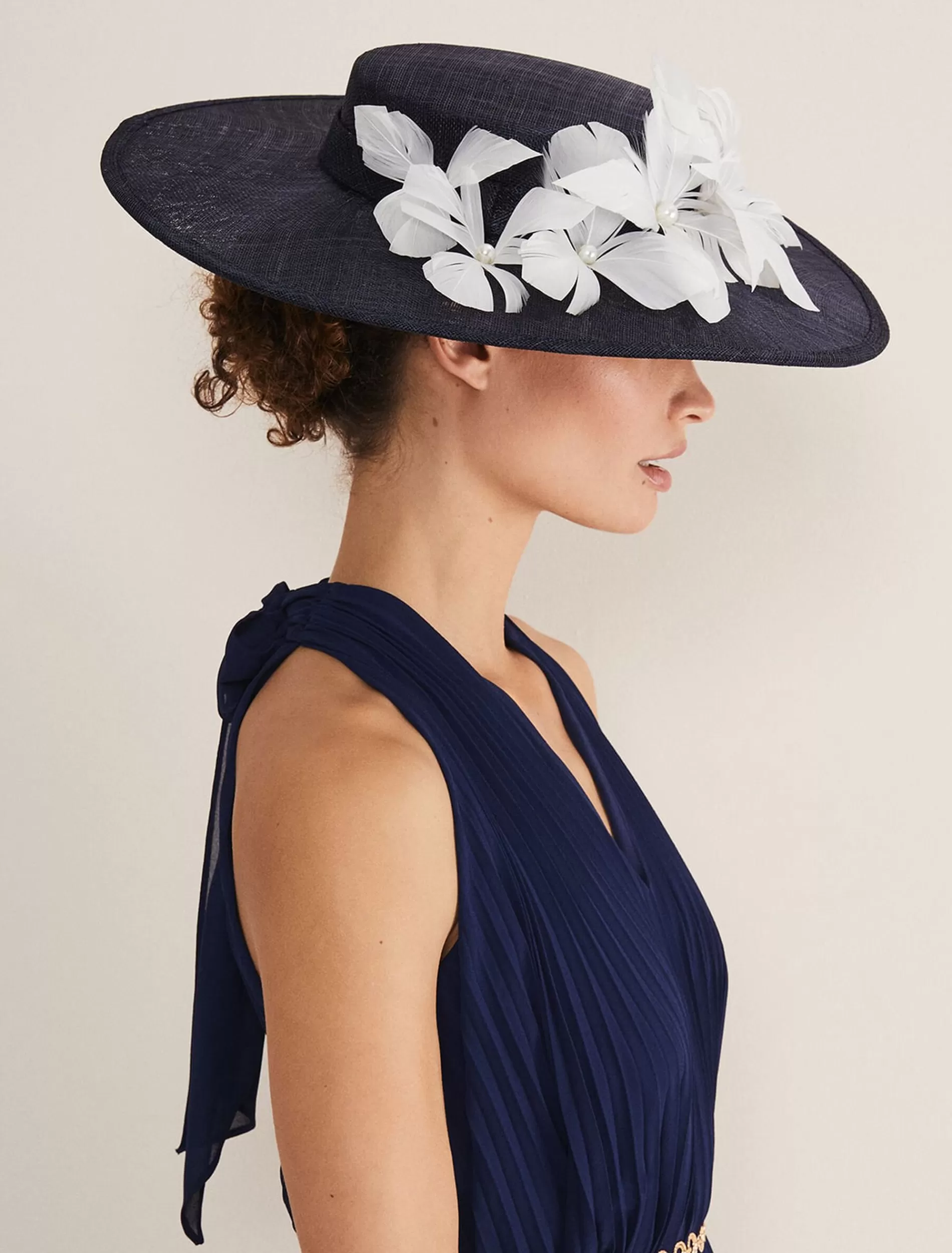 Phase Eight Flower Detail Boater Fascinator Navy Flash Sale
